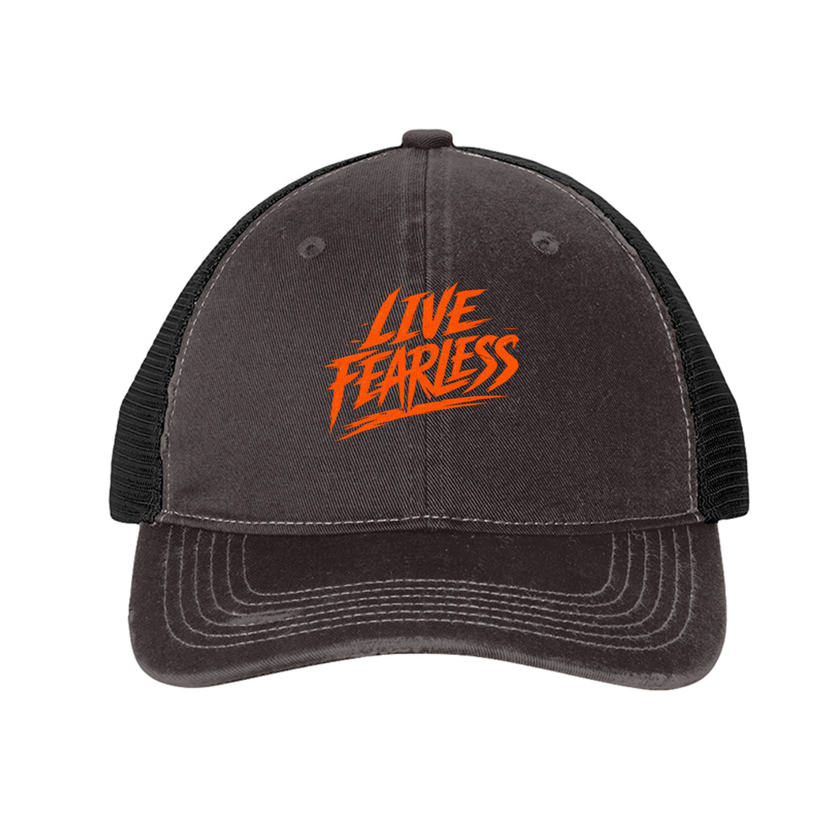 Live Fearless Trucker Hat - Grey Steel/ Black | Ironsight Syndicate