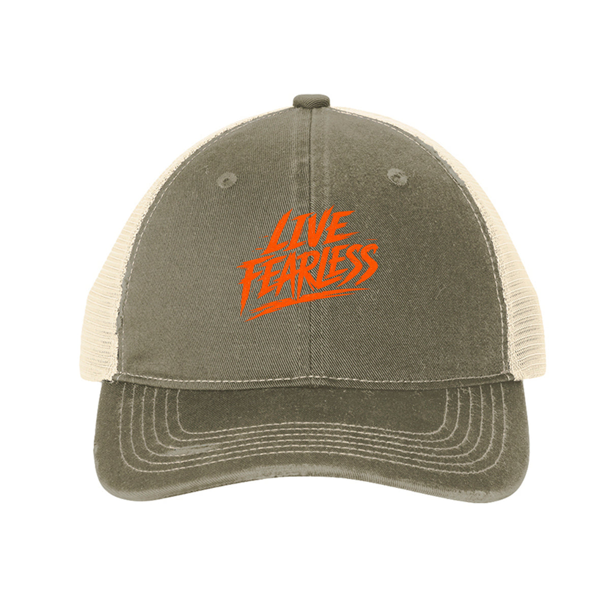 Live Fearless Trucker Hat - Khaki/ Stone | Ironsight Syndicate