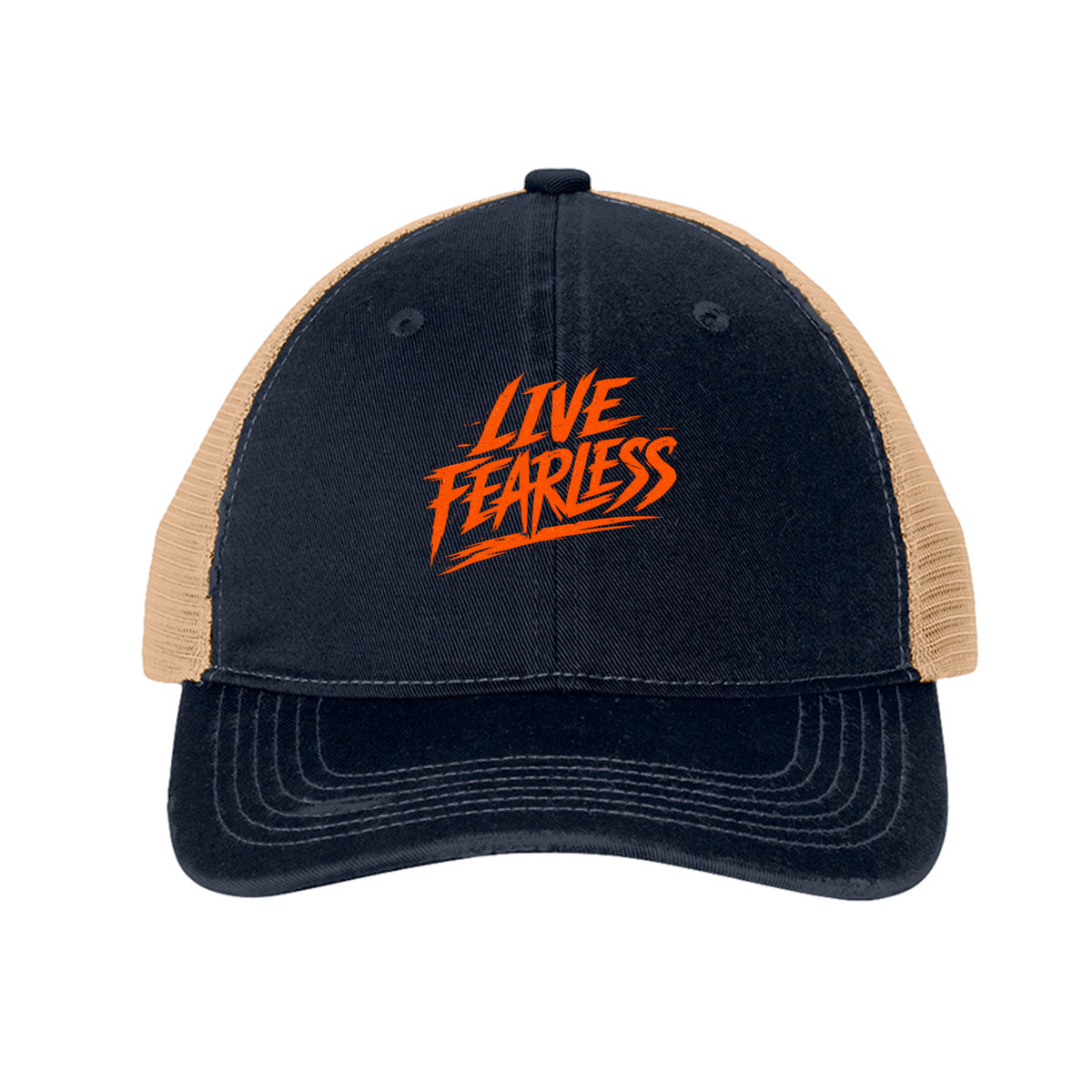Live Fearless Trucker Hat - River Blue Navy/ Khaki | Ironsight Syndicate