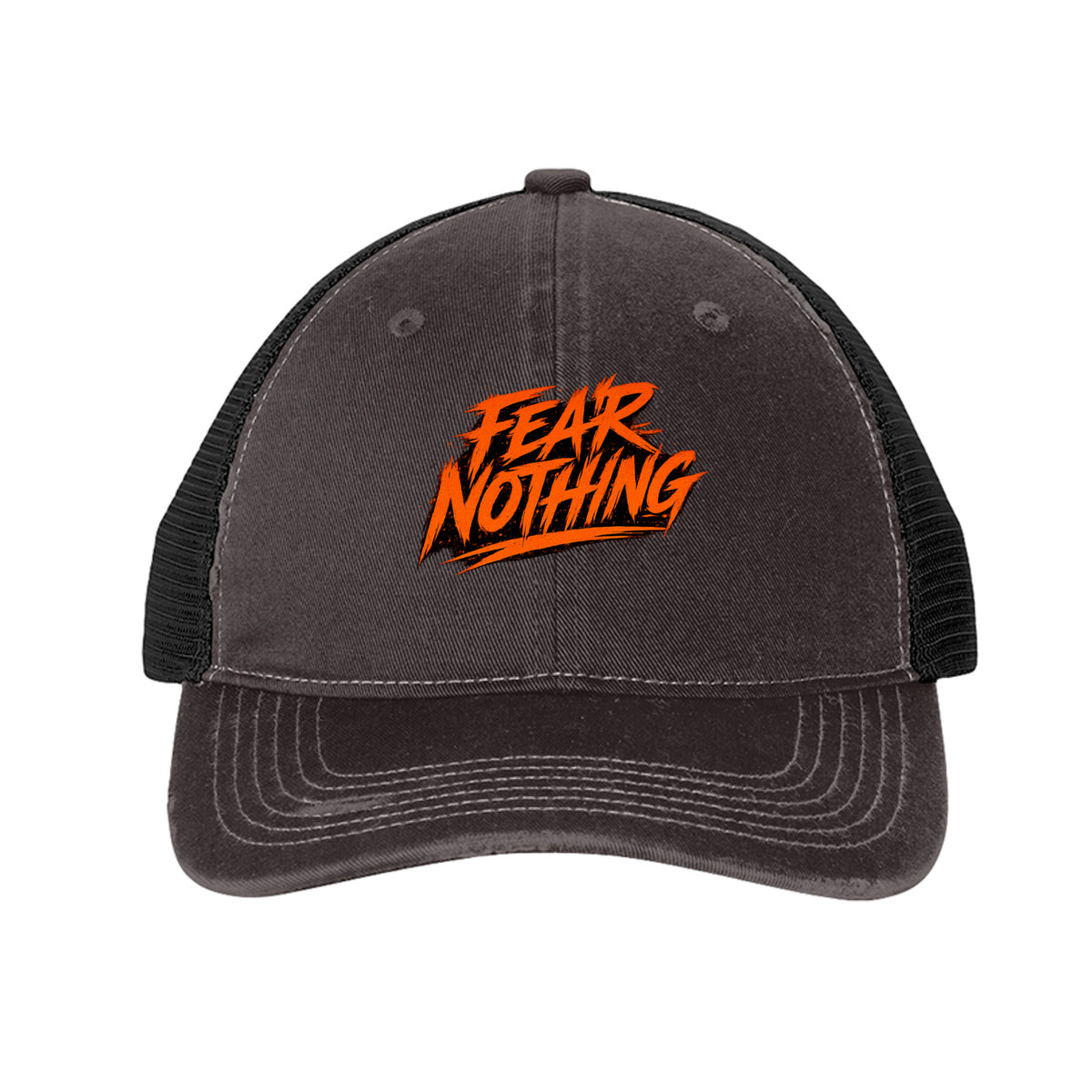 Fear Nothing Orange Trucker Hat - Grey Steel/ Black | Ironsight Syndicate
