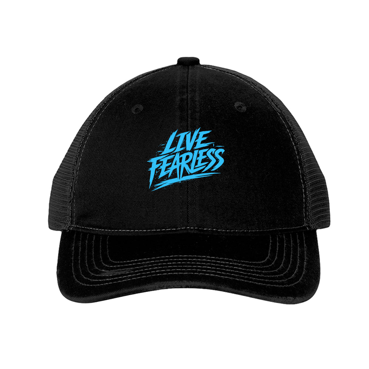 Live Fearless Blue Trucker Hat - Black/ Black | Ironsight Syndicate