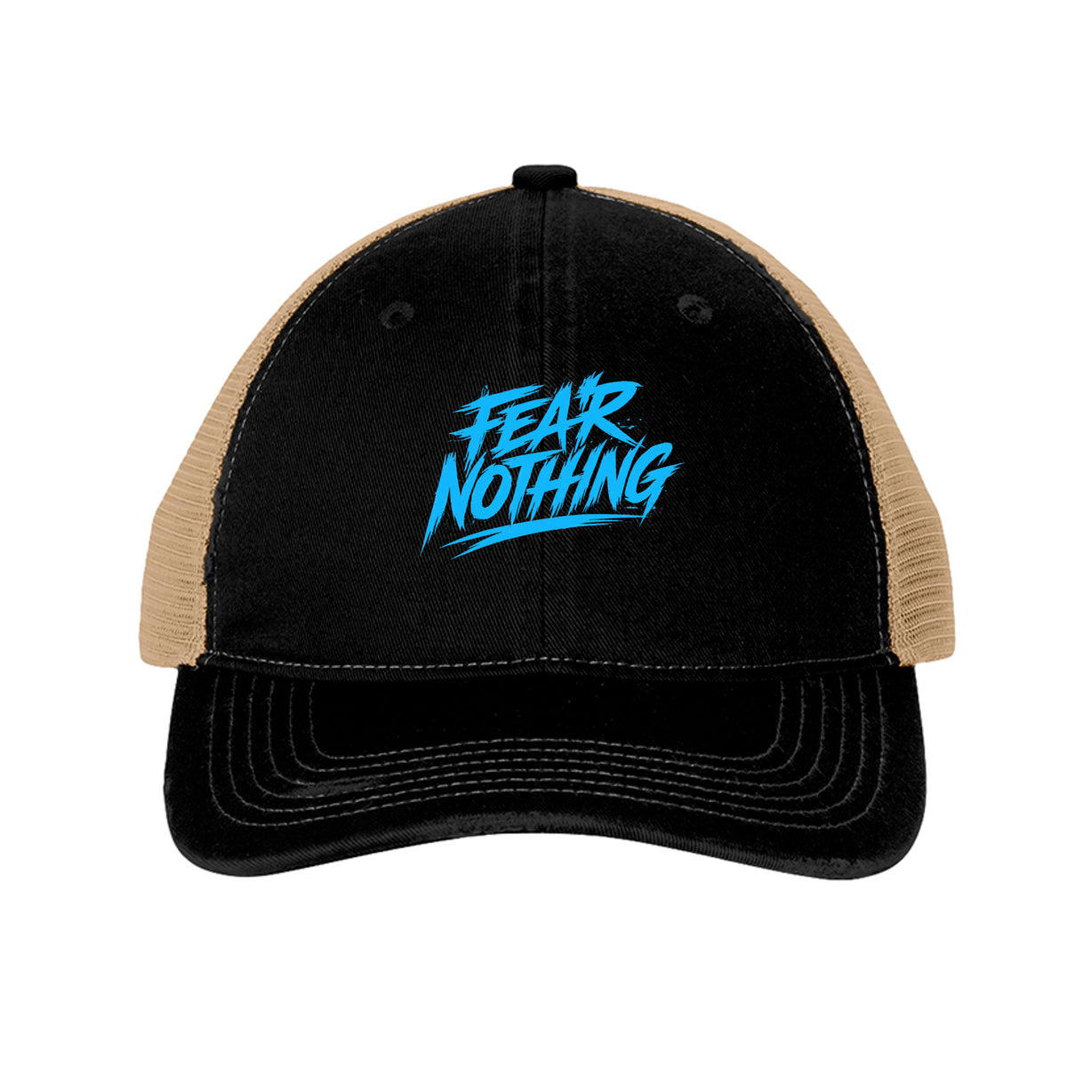 Fear Nothing Blue Trucker Hat - Black/ Khaki | Ironsight Syndicate