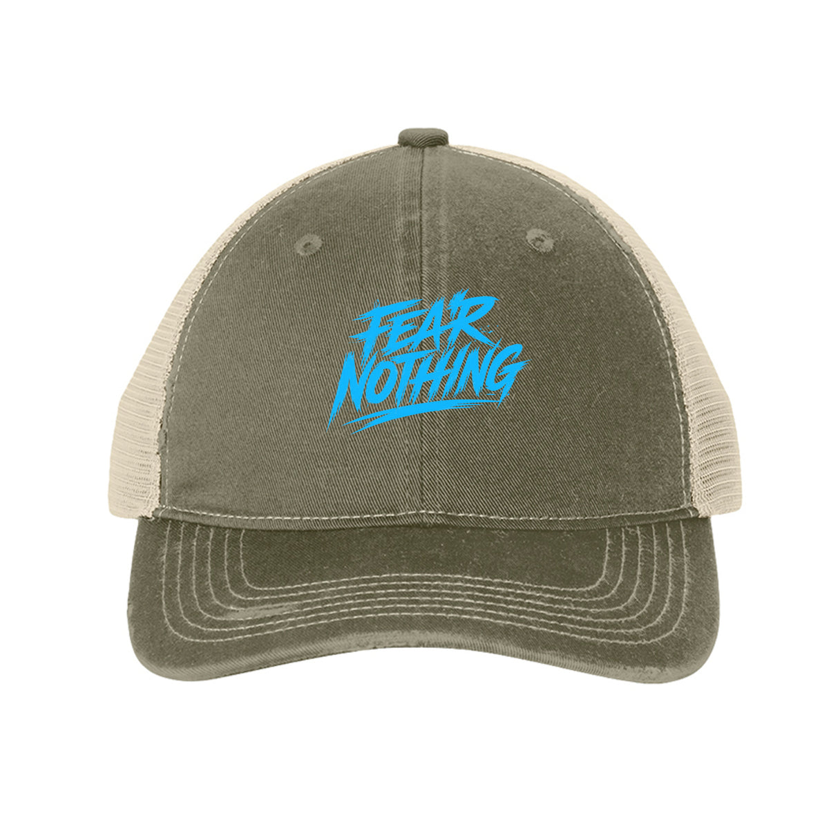 Fear Nothing Blue Trucker Hat - Light Olive/ Stone | Ironsight Syndicate