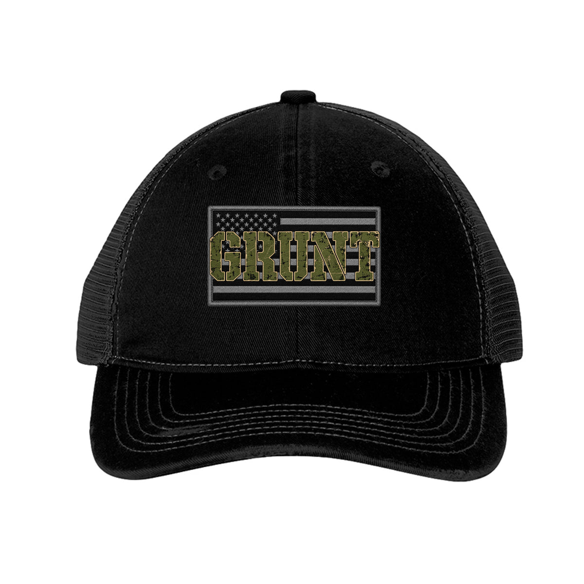 Grunt Flag Trucker Hat - Black/ Black | Ironsight Syndicate