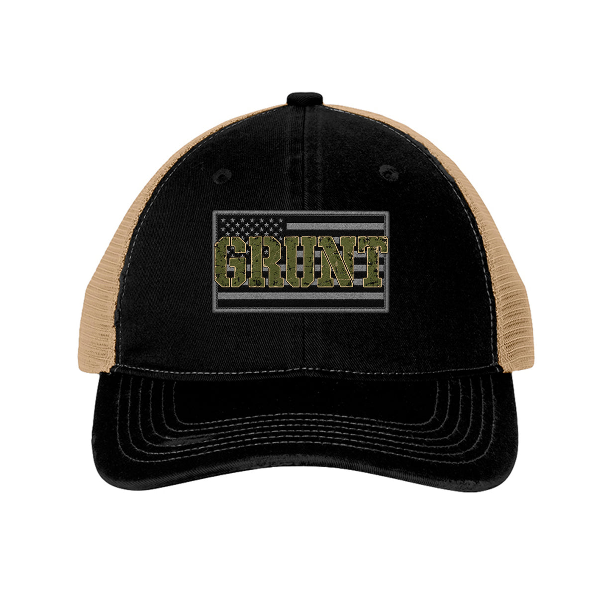 Grunt Flag Trucker Hat - Black/ Khaki | Ironsight Syndicate
