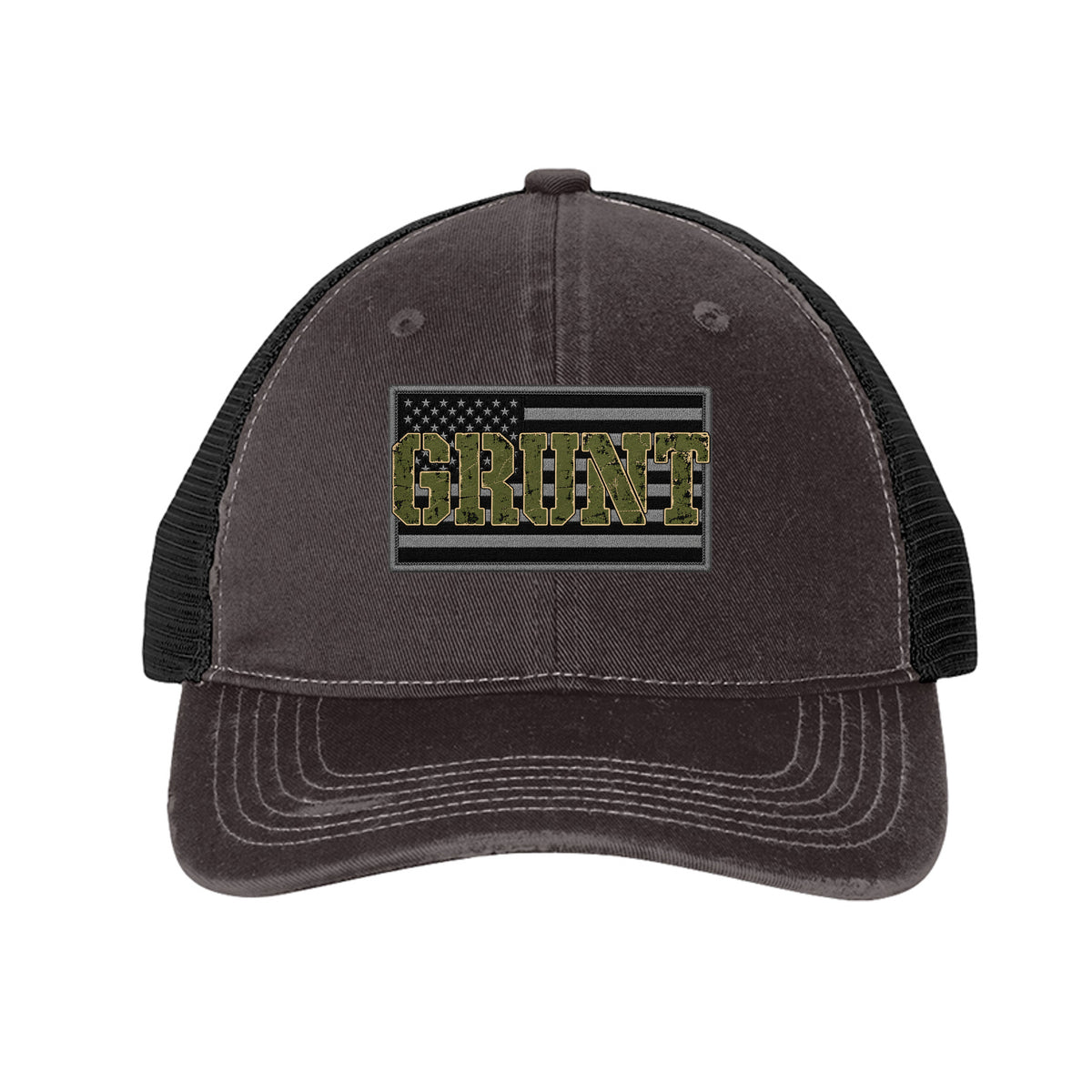 Grunt Flag Trucker Hat - Grey Steel/ Black | Ironsight Syndicate
