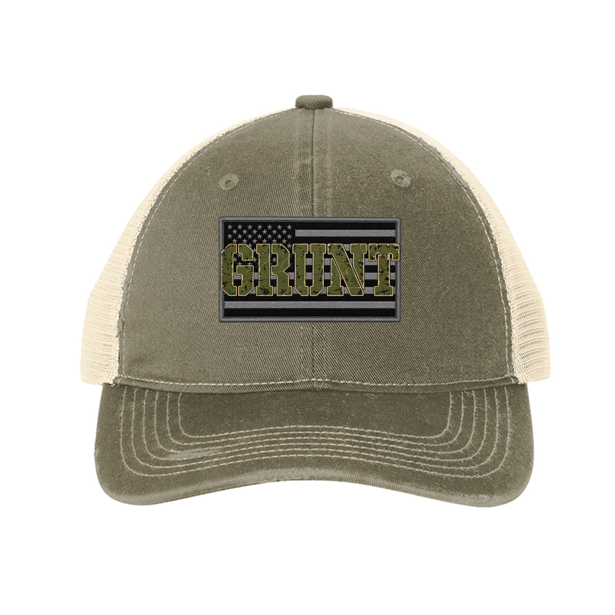 Grunt Flag Trucker Hat - Khaki/ Stone | Ironsight Syndicate