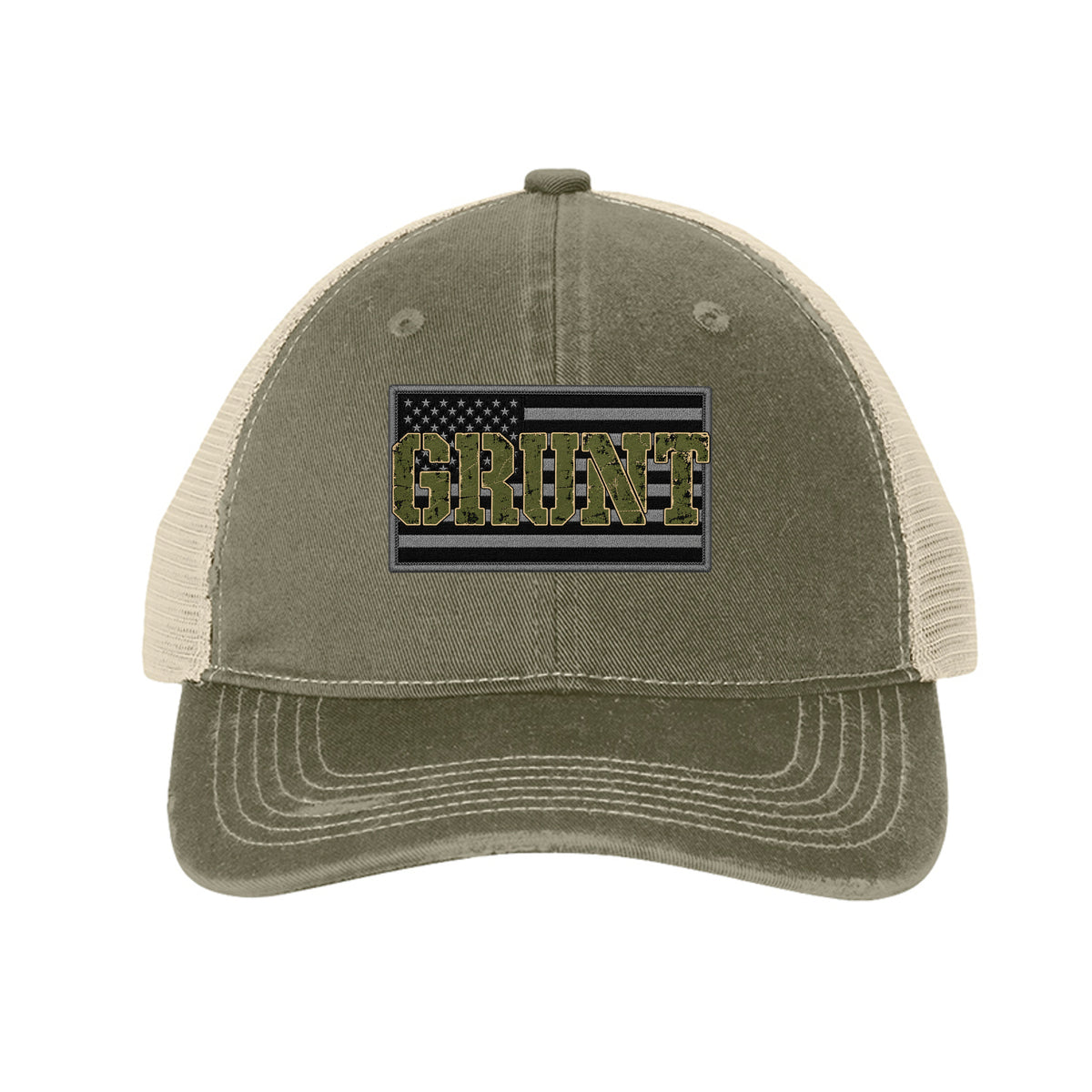 Grunt Flag Trucker Hat - Light Olive/ Stone | Ironsight Syndicate