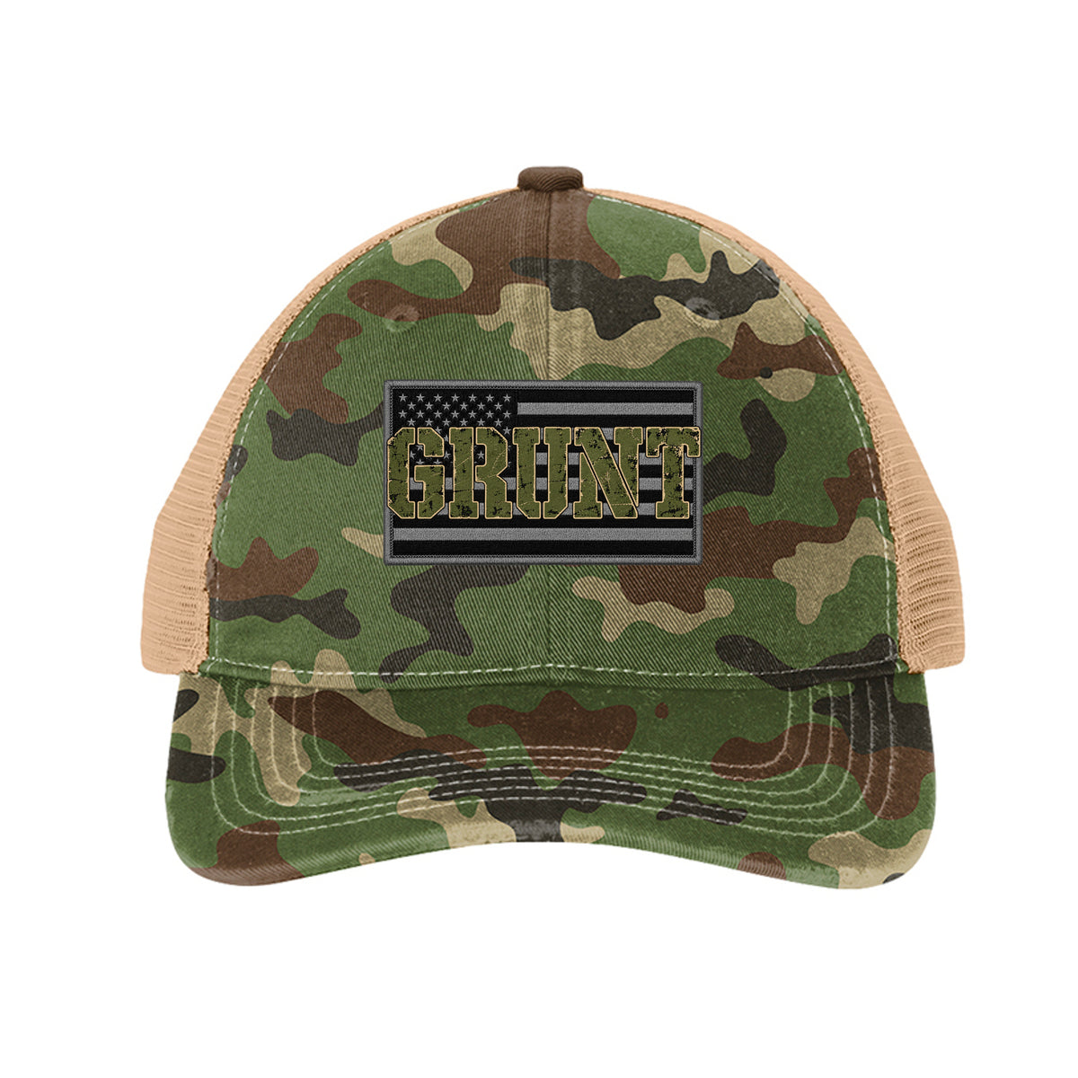 Grunt Flag Trucker Hat - Military Camo/ Khaki | Ironsight Syndicate