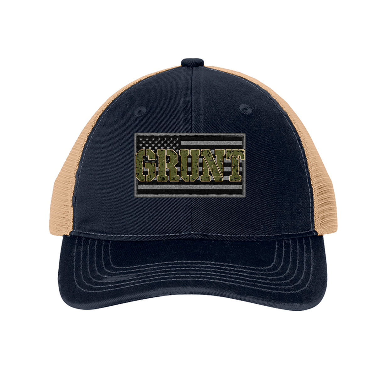 Grunt Flag Trucker Hat - River Blue Navy/ Khaki | Ironsight Syndicate
