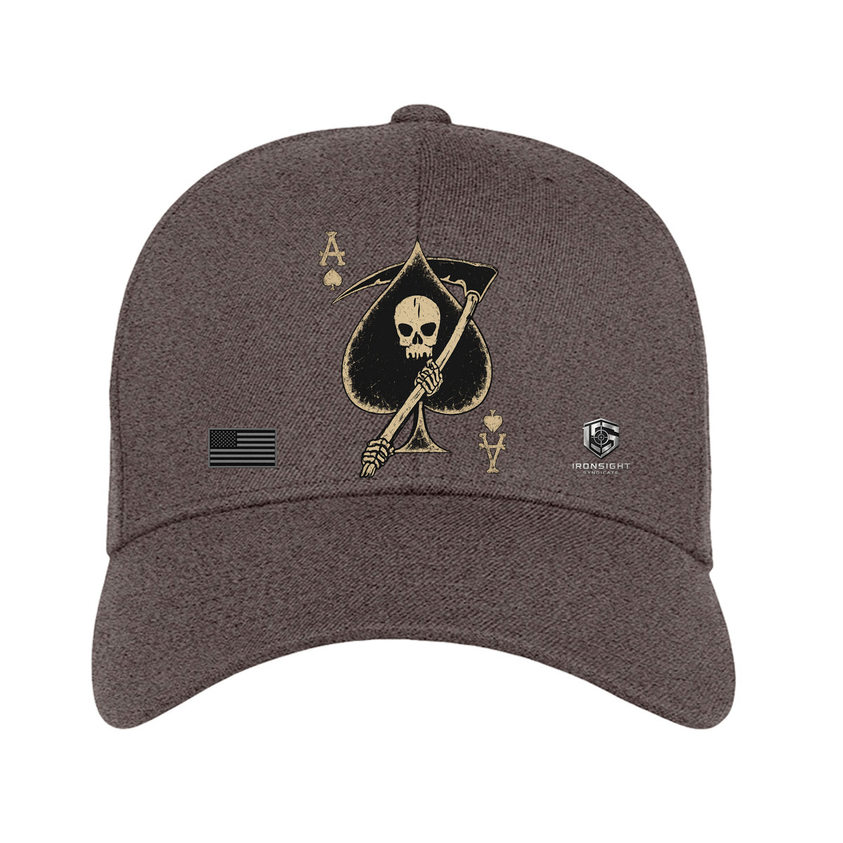 Death Card Ace of Spades Fitted Flexfit hat - Dark Heather | Ironsight Syndicate
