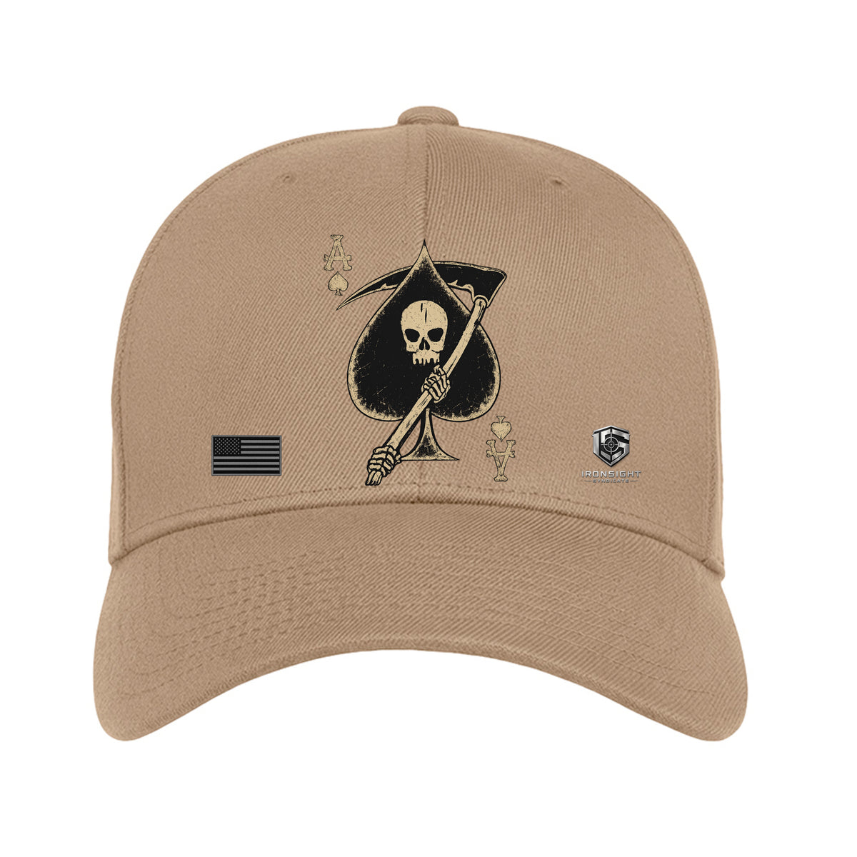 Death Card Ace of Spades Fitted Flexfit hat - Khaki | Ironsight Syndicate