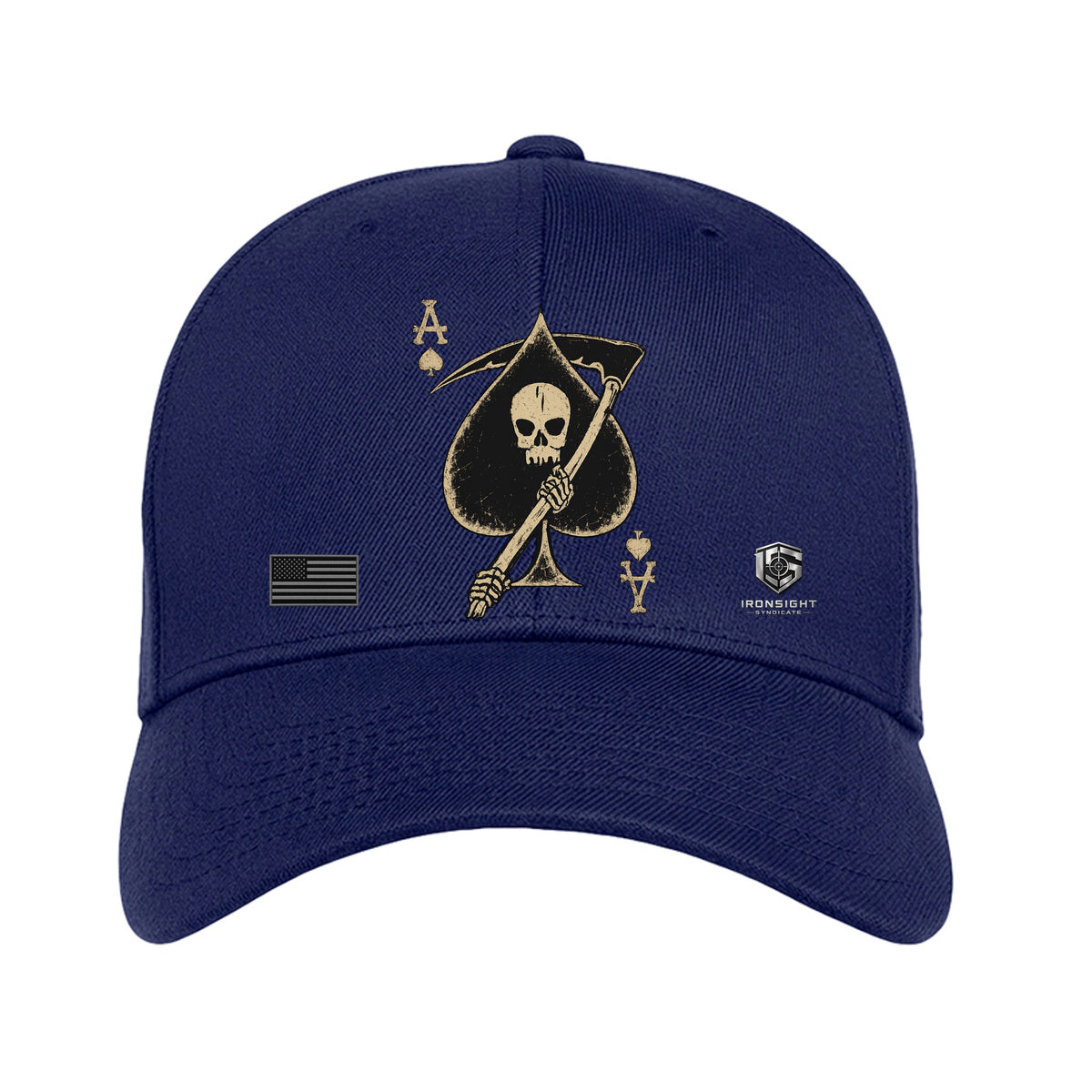 Death Card Ace of Spades Fitted Flexfit hat - Navy | Ironsight Syndicate