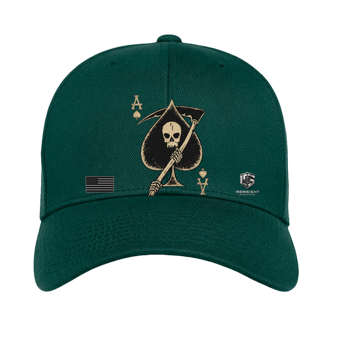 Death Card Ace of Spades Fitted Flexfit hat - Spruce | Ironsight Syndicate