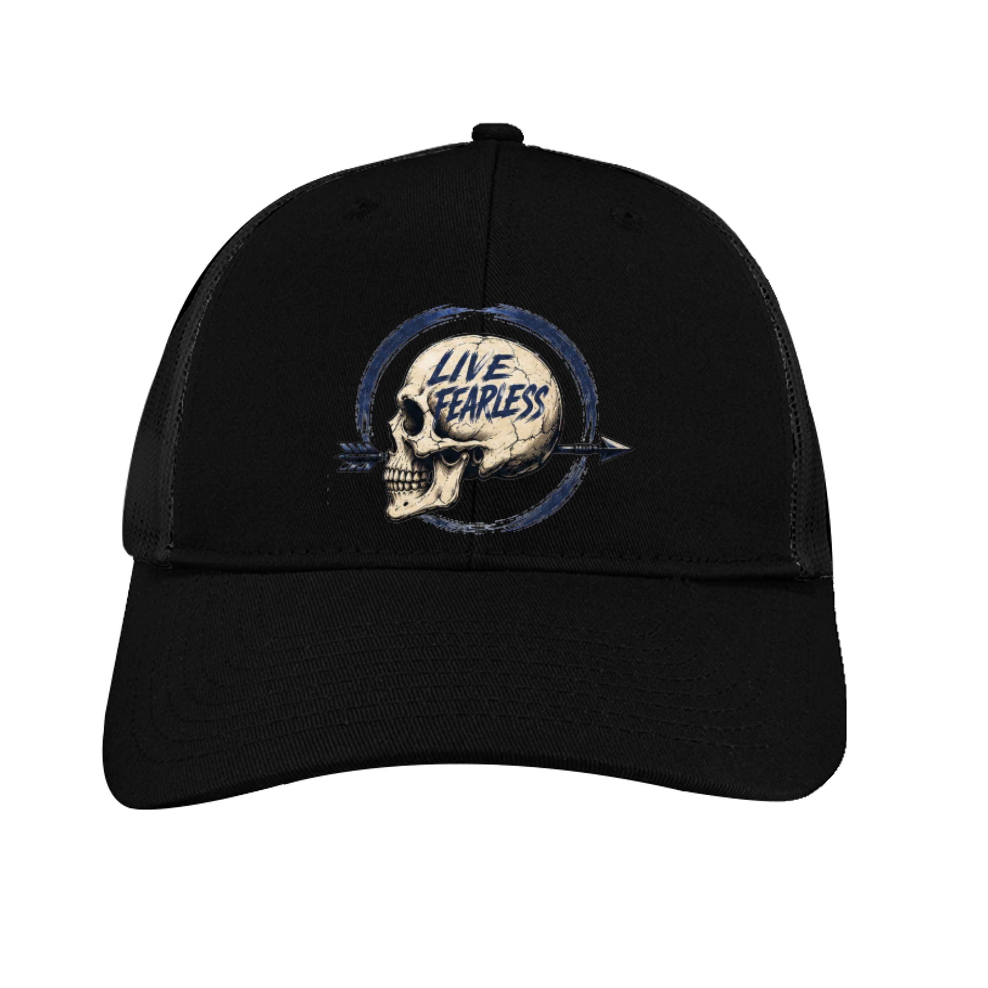 Live Fearless (Light Blue) Skull Snapback Cap - Black | Ironsight Syndicate