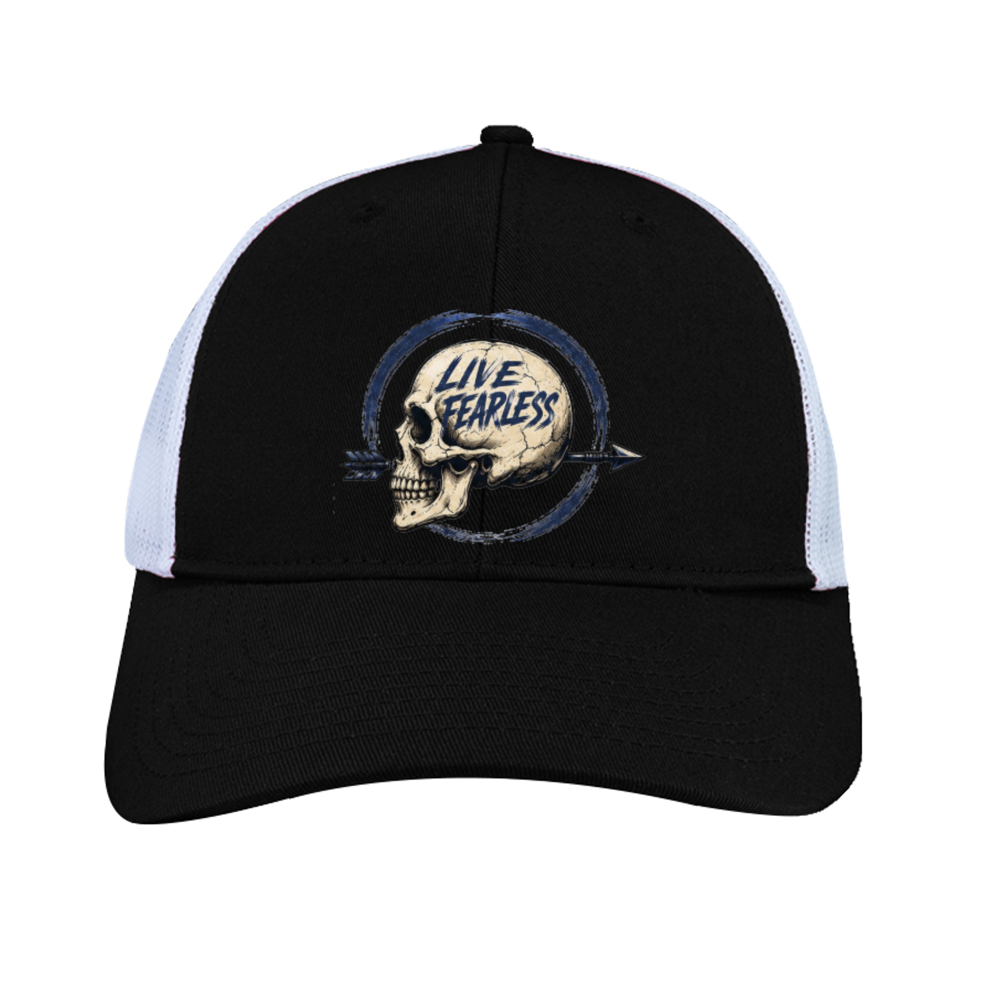 Live Fearless (Light Blue) Skull Snapback Cap - Black / White | Ironsight Syndicate