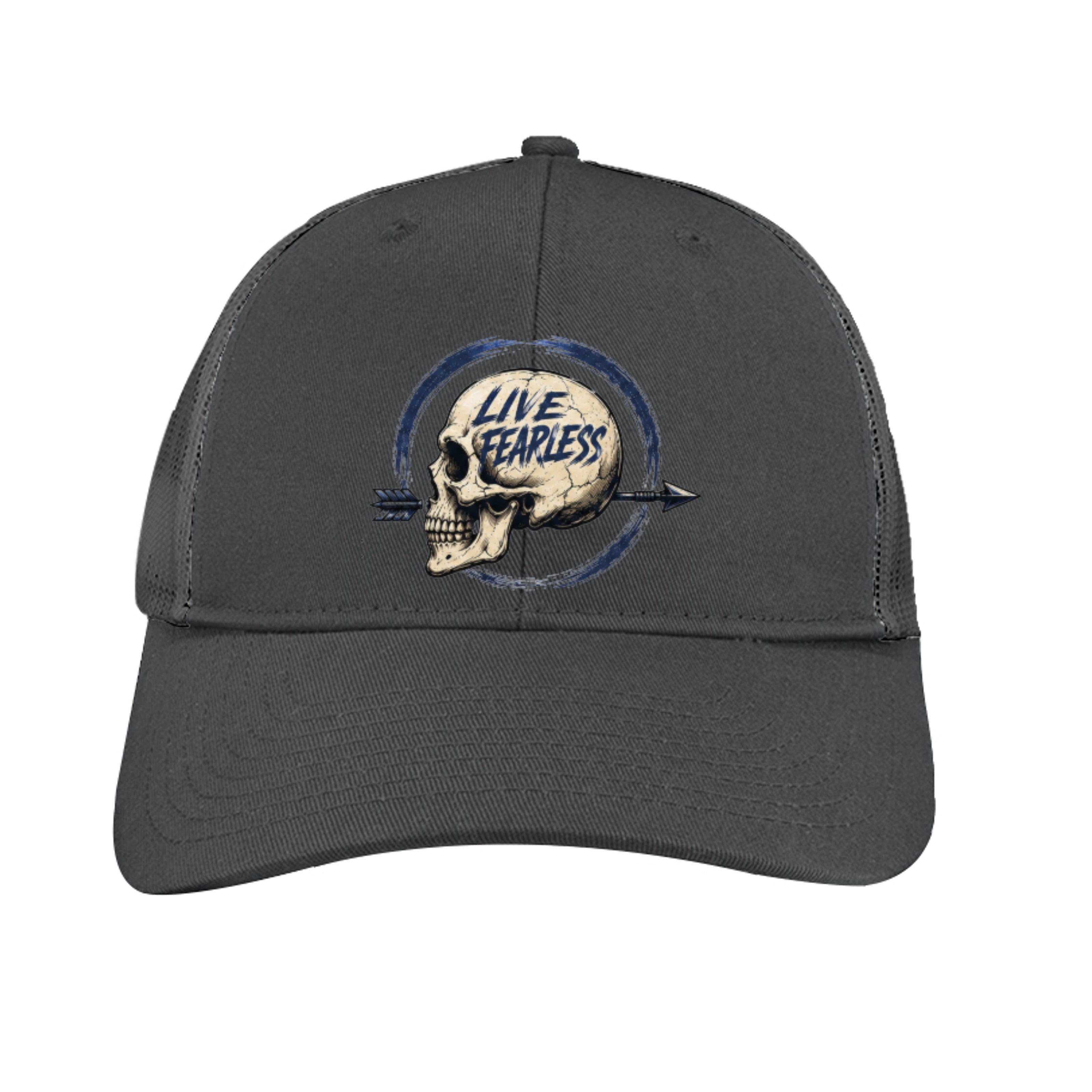 Live Fearless (Light Blue) Skull Snapback Cap - Grey Steel | Ironsight Syndicate