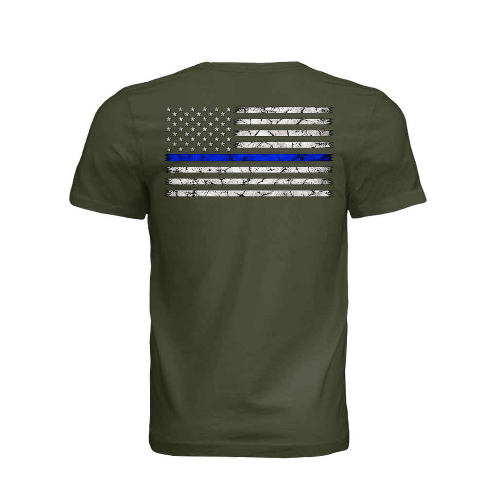 Thin Blue Line Law Enforcement T-Shirt - Military Green (Alt View) | Ironsight Syndicate