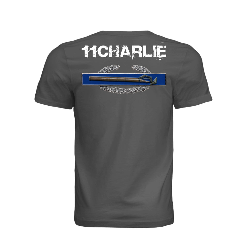 11CHARLIE Combat Mortar Badge T-Shirt - ASPHALT - Detail 1 | Ironsight Syndicate