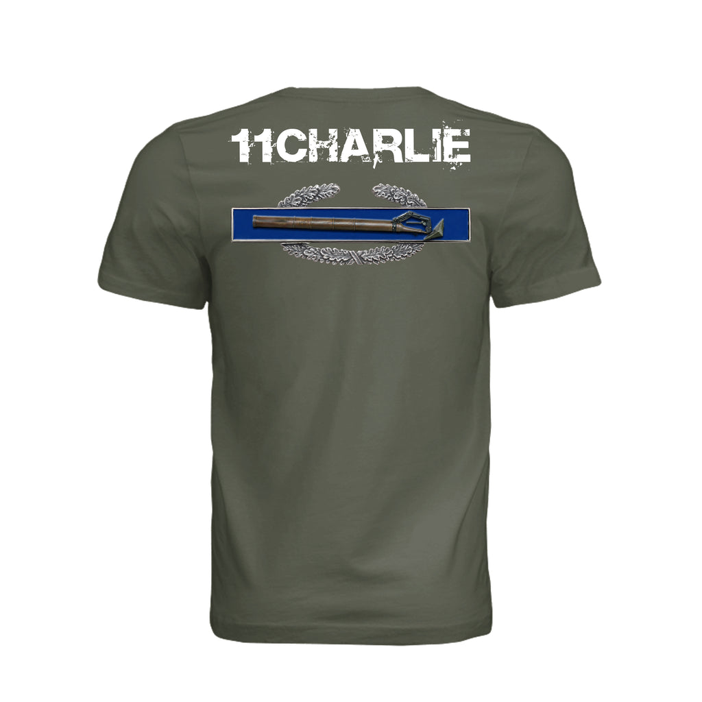 11CHARLIE Combat Mortar Badge T-Shirt - Dark Olive - Detail 1 | Ironsight Syndicate