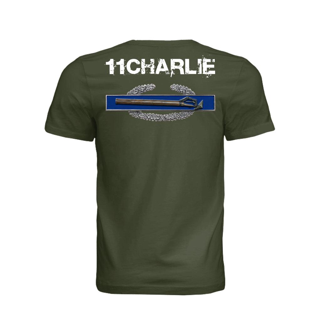 11CHARLIE Combat Mortar Badge T-Shirt - Military Green - Detail 1 | Ironsight Syndicate