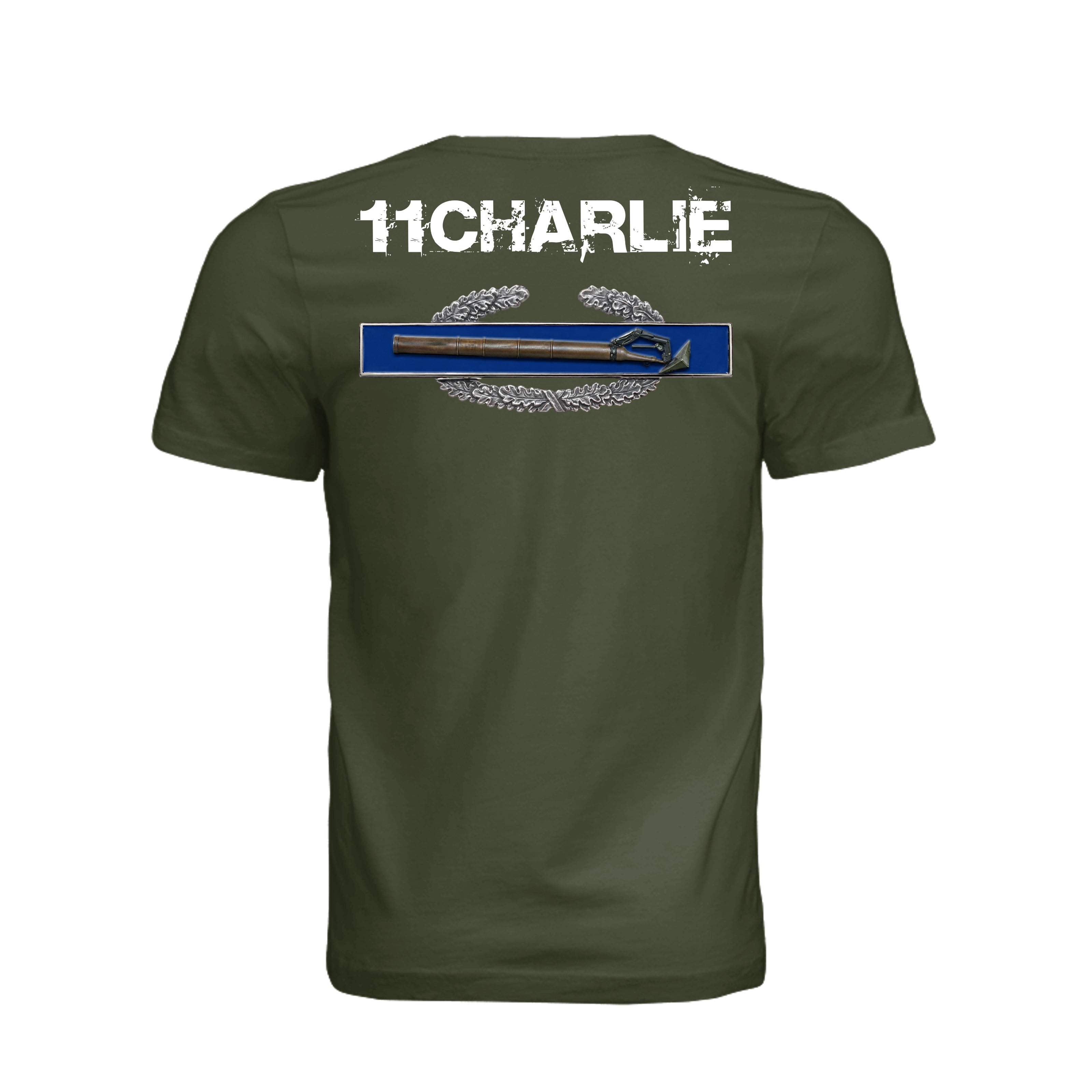 11CHARLIE Combat Mortar Badge T-Shirt - Military Green - Detail 1 | Ironsight Syndicate