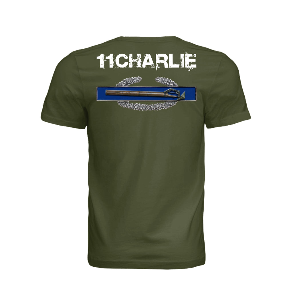 11CHARLIE Combat Mortar Badge T-Shirt - OLIVE - Detail 1 | Ironsight Syndicate
