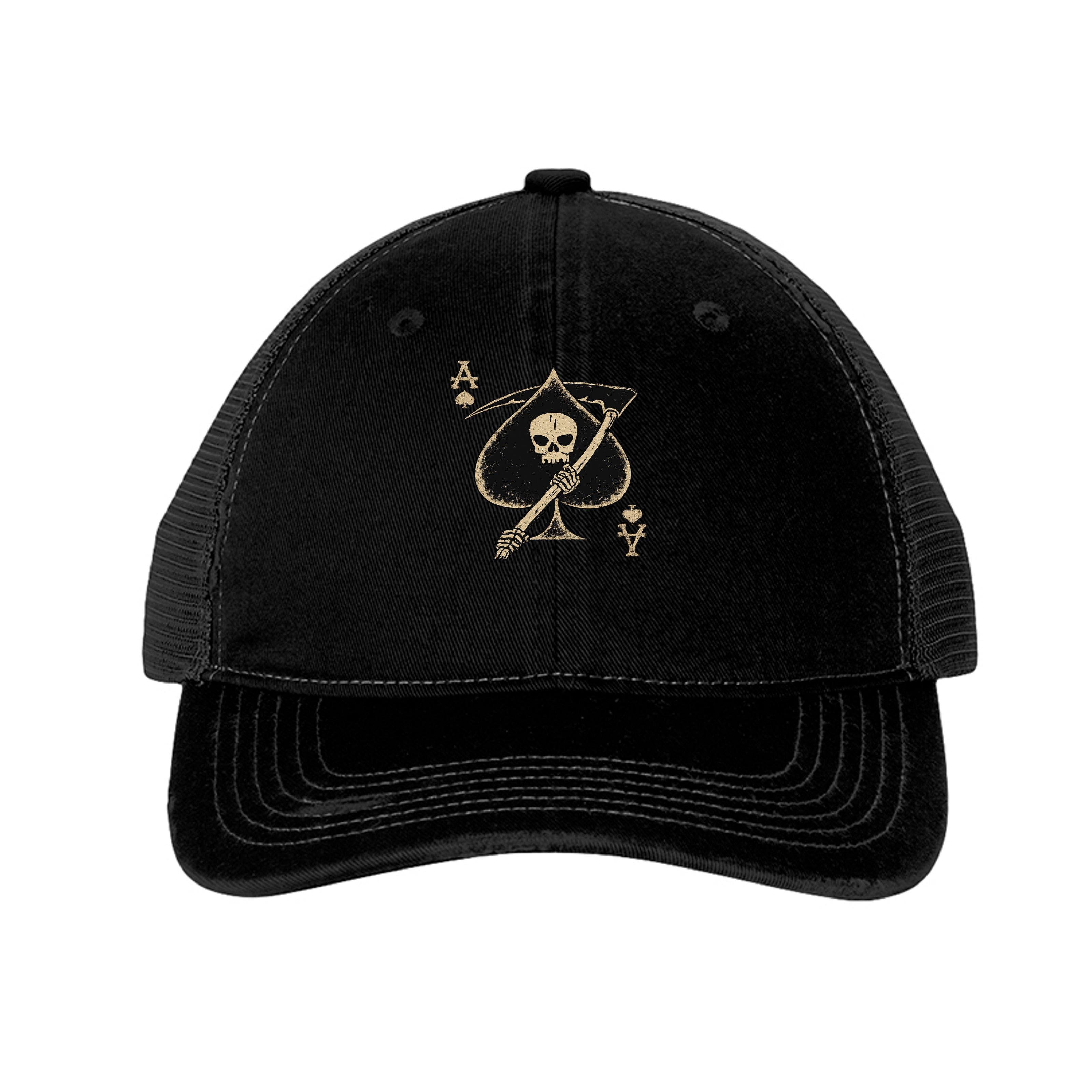 Death Card Hat - Black / Black (Front) | Ironsight Syndicate