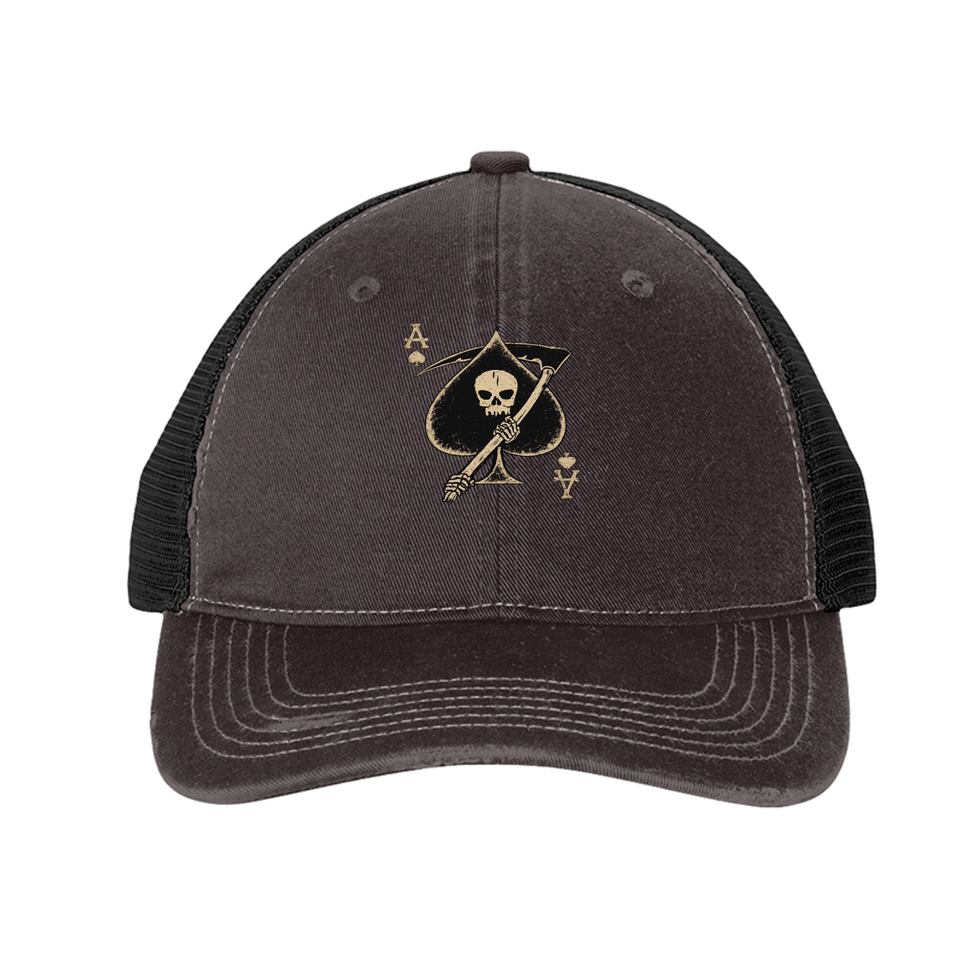 Death Card Hat - Grey Steel / Black (Front) | Ironsight Syndicate