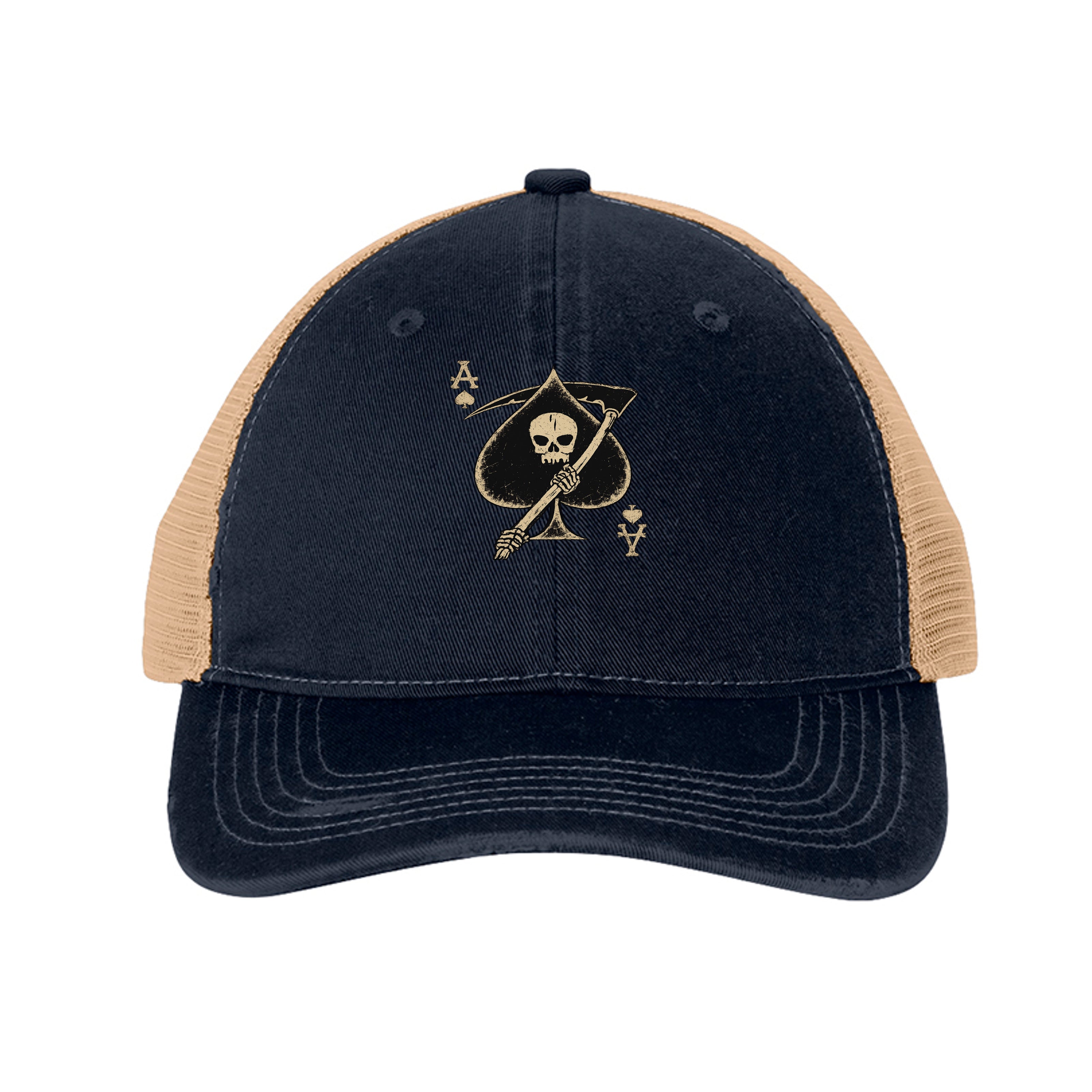 Death Card Hat - River Blue Navy / Khaki (Front) | Ironsight Syndicate