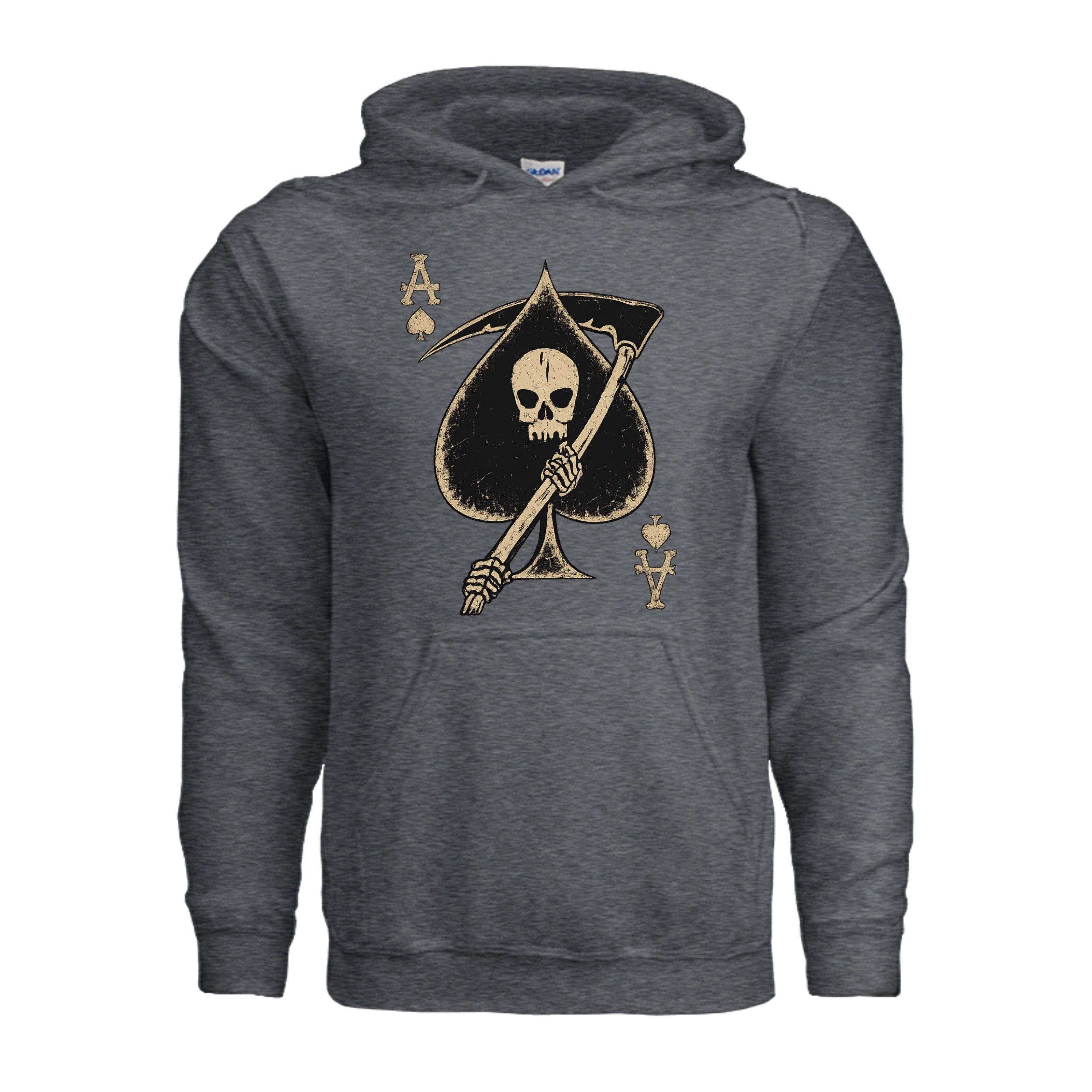 Death Card Ace of Spades Hoodie - DARK HEATHER (Front) | Ironsight Syndicate