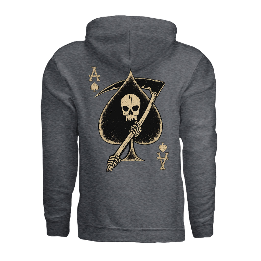 Death Card Ace of Spades Hoodie - DARK HEATHER (Back) | Ironsight Syndicate
