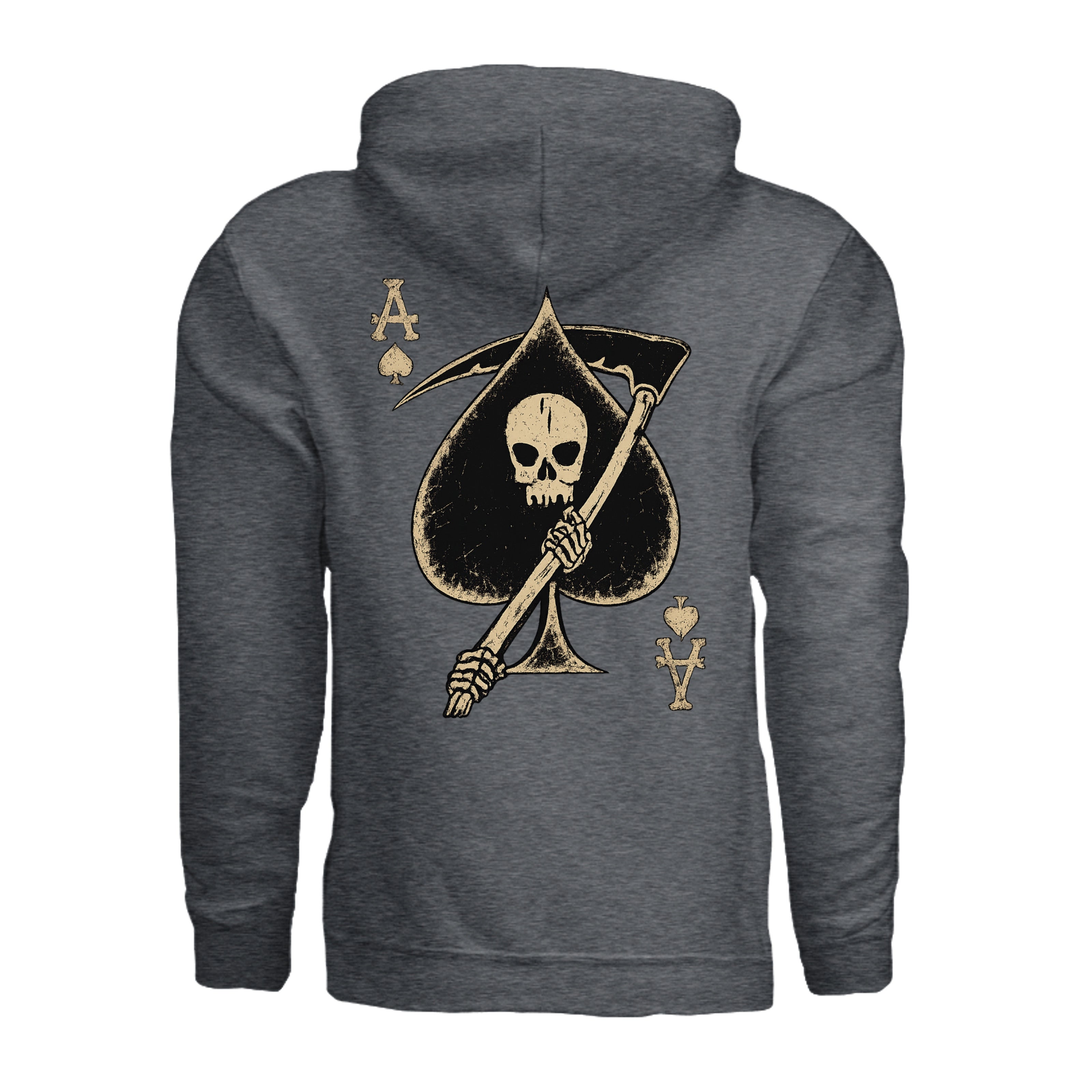Death Card Ace of Spades Hoodie - DARK HEATHER (Back) | Ironsight Syndicate