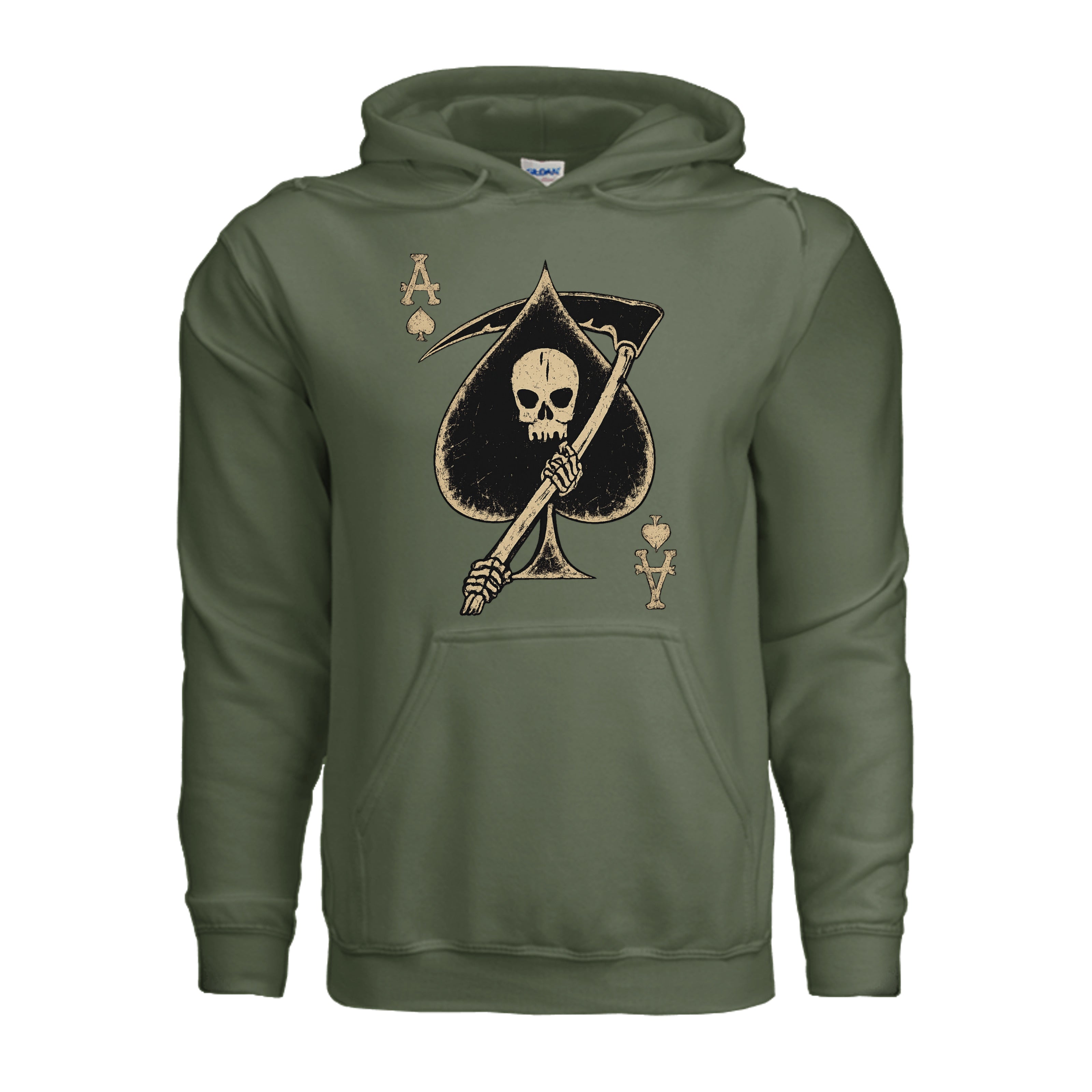 Death Card Ace of Spades Hoodie - MILITARY GREEN (Front) | Ironsight Syndicate