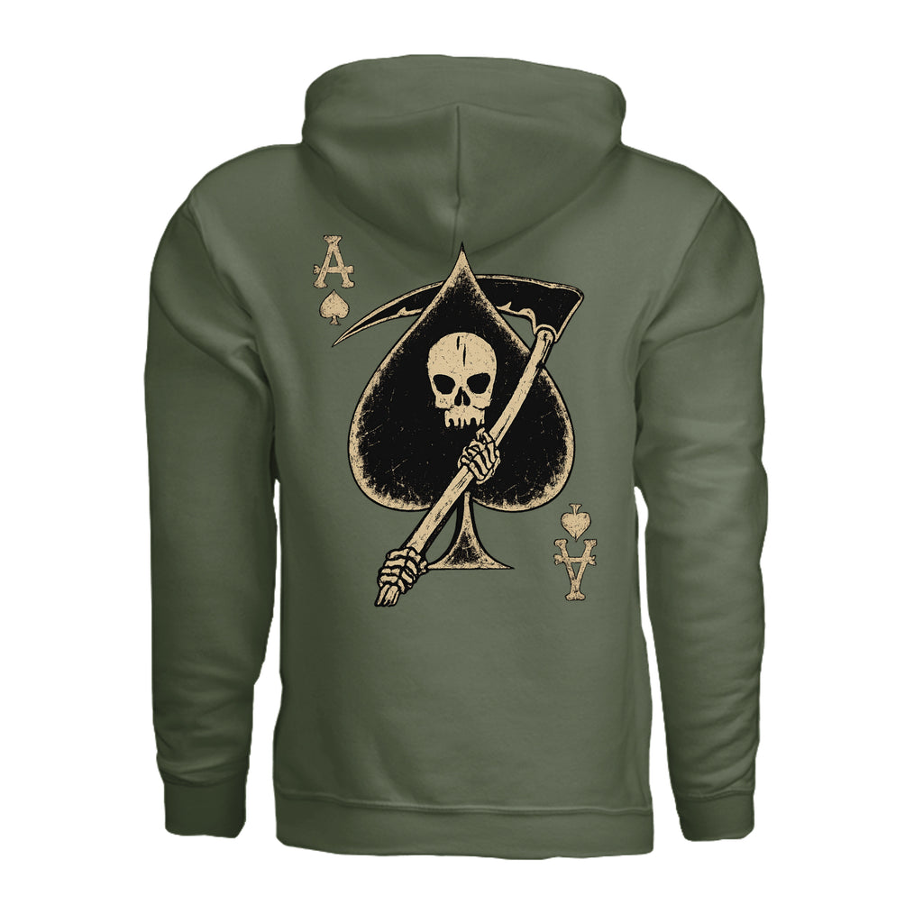 Death Card Ace of Spades Hoodie - MILITARY GREEN (Back) | Ironsight Syndicate