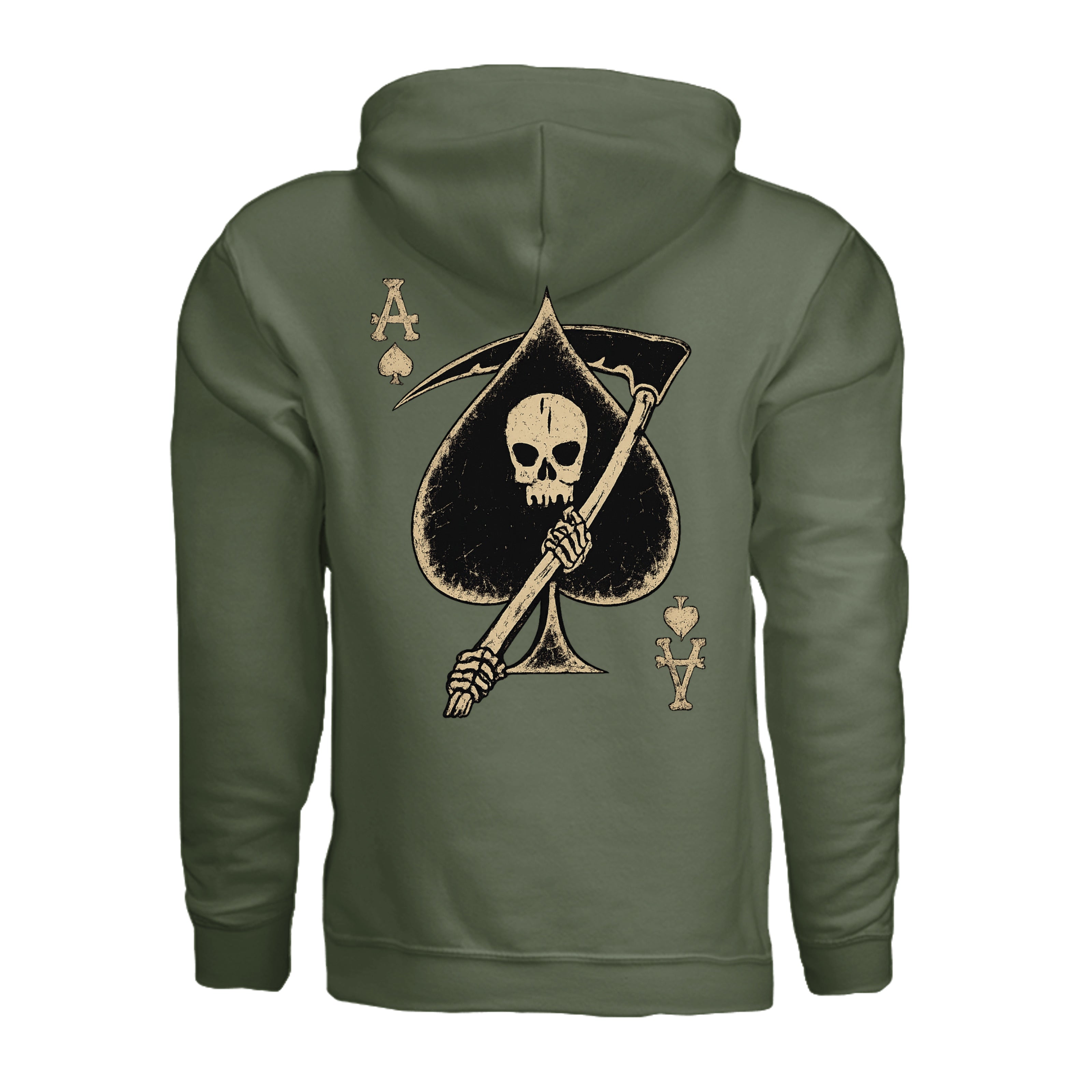 Death Card Ace of Spades Hoodie - MILITARY GREEN (Back) | Ironsight Syndicate