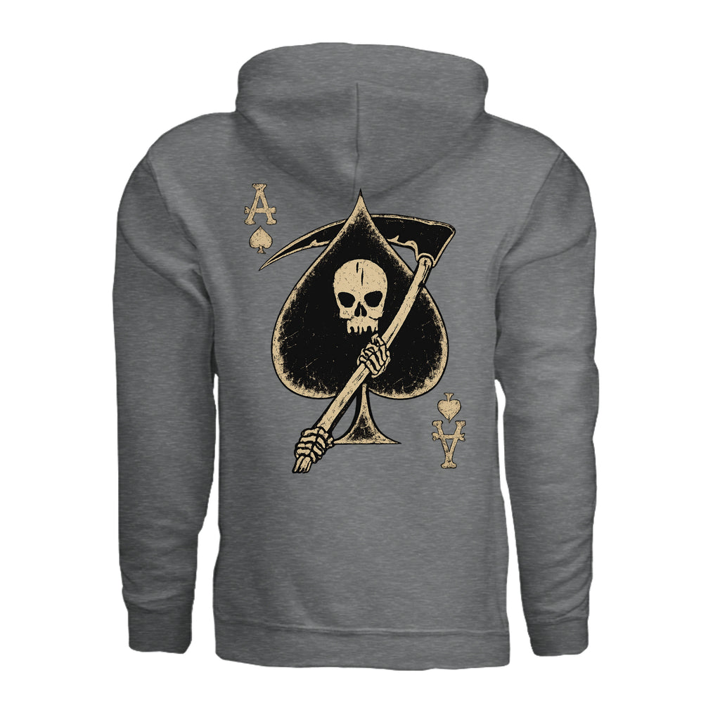 Death Card Ace of Spades Hoodie - Fan Charcoal Heather (Back) | Ironsight Syndicate