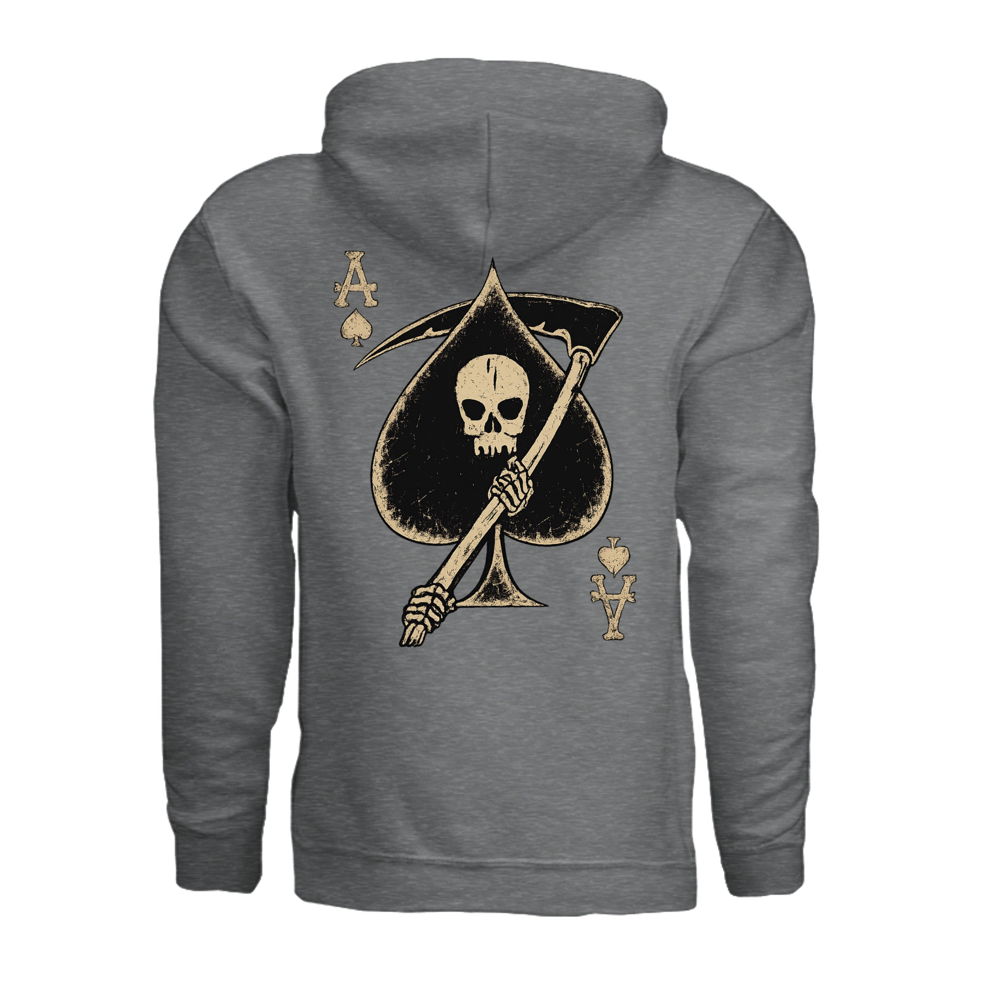 Death Card Ace of Spades Hoodie - Fan Charcoal Heather (Back) | Ironsight Syndicate