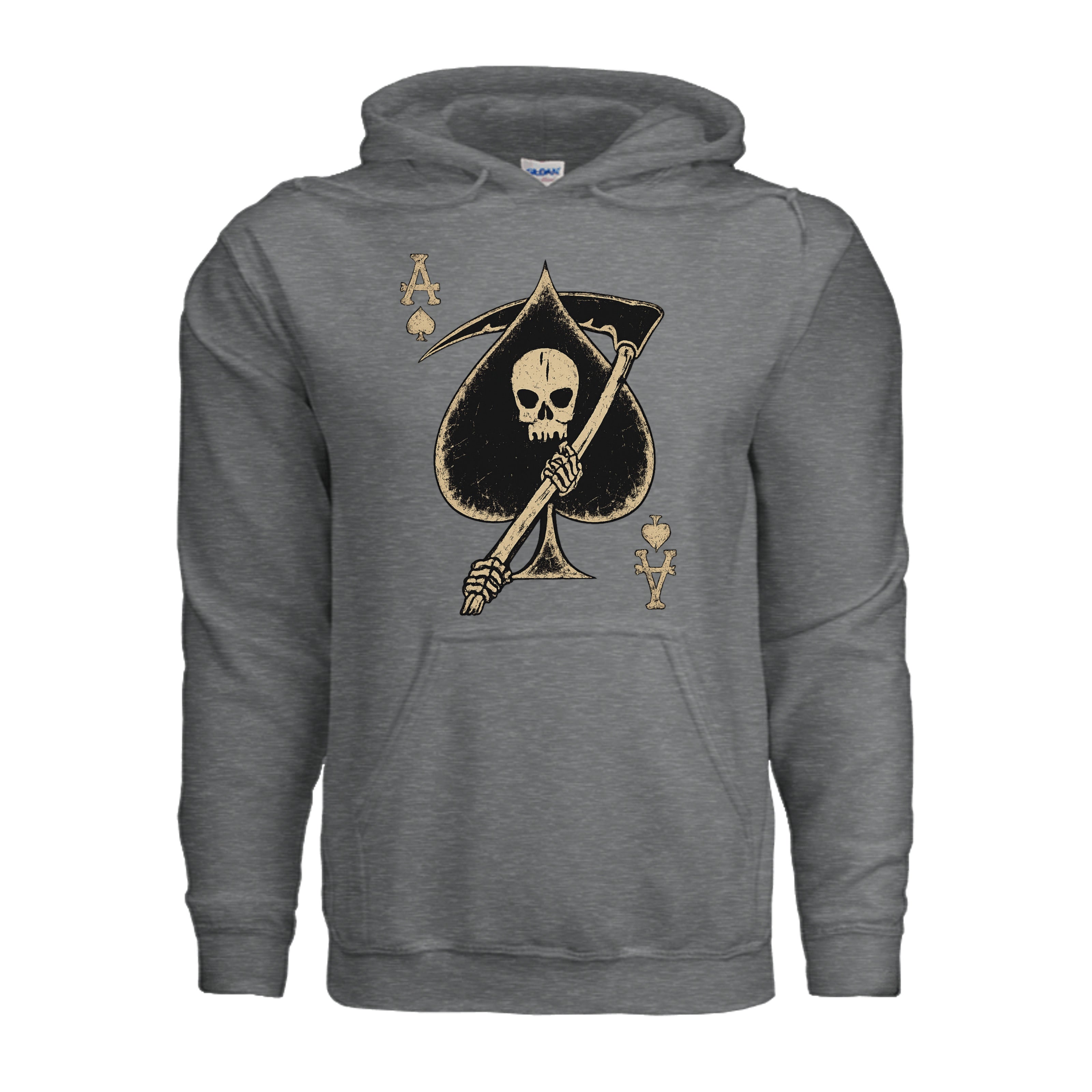 Death Card Ace of Spades Hoodie - Fan Charcoal Heather (Front) | Ironsight Syndicate