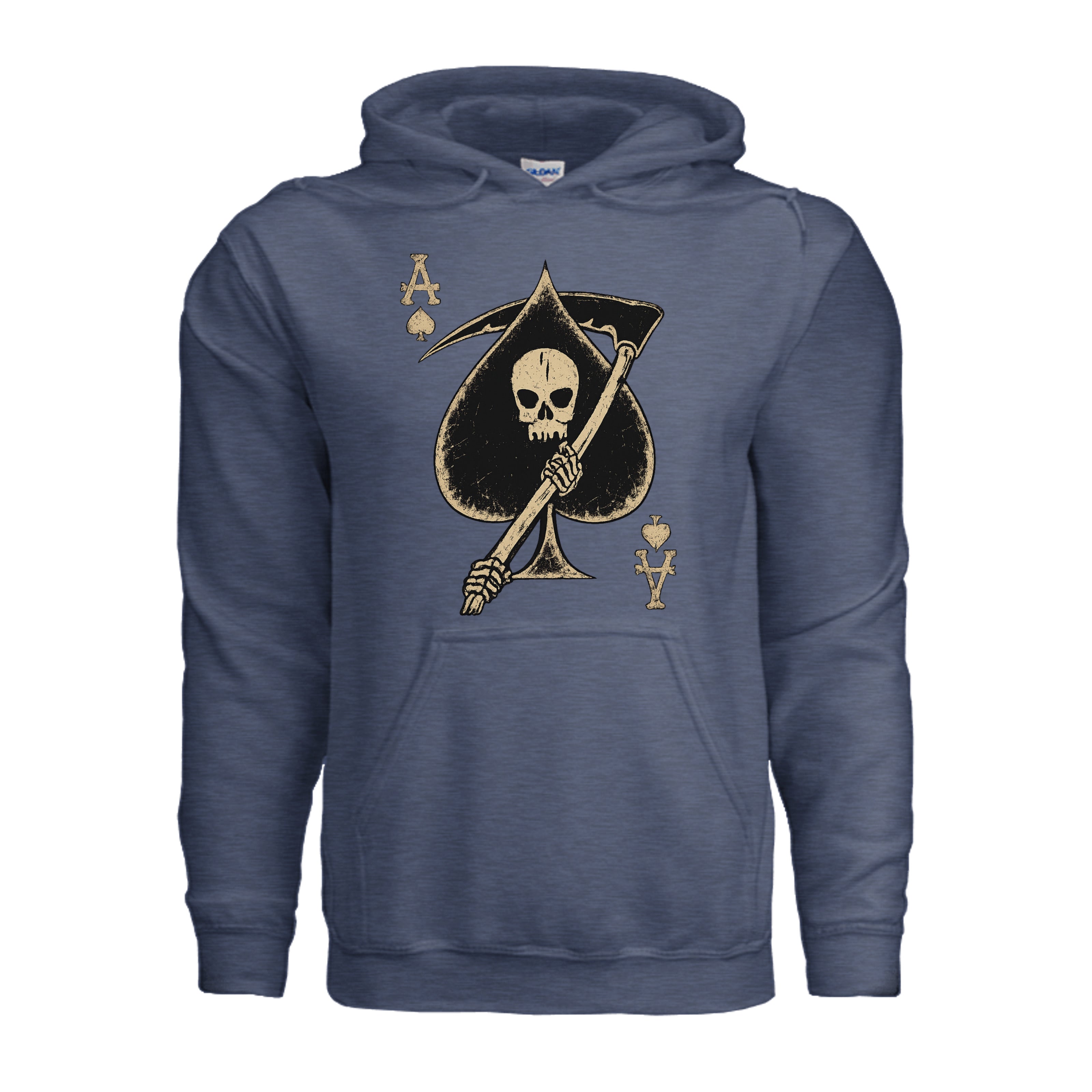 Death Card Ace of Spades Hoodie - Heather Sport Dark Navy (Front) | Ironsight Syndicate