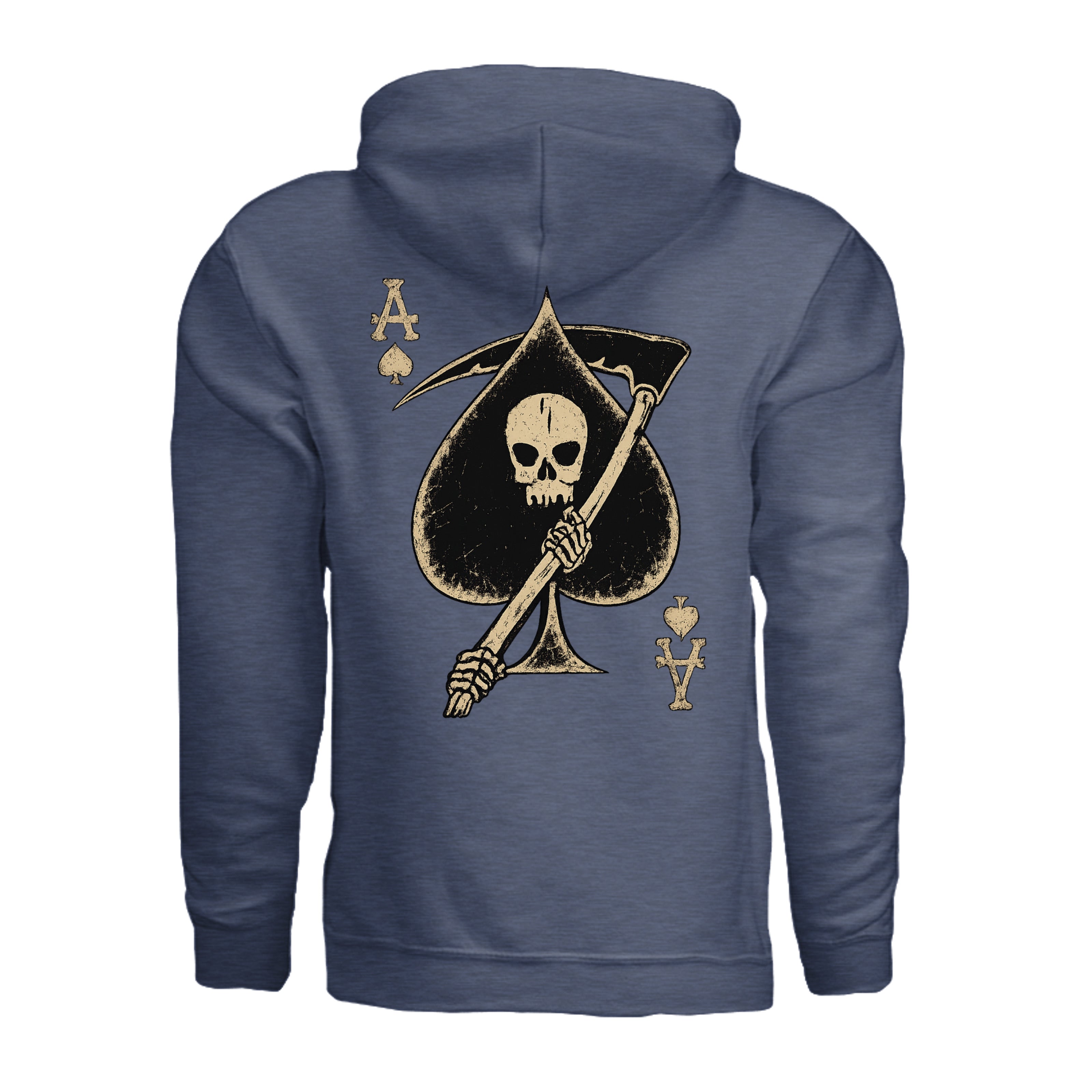 Death Card Ace of Spades Hoodie - Heather Sport Dark Navy (Back) | Ironsight Syndicate