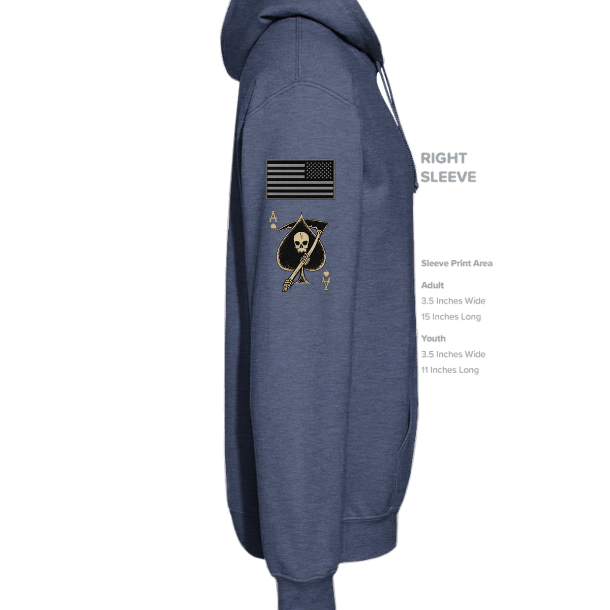 Death Card Ace of Spades Hoodie - Heather Sport Dark Navy (Right Sleeve) | Ironsight Syndicate