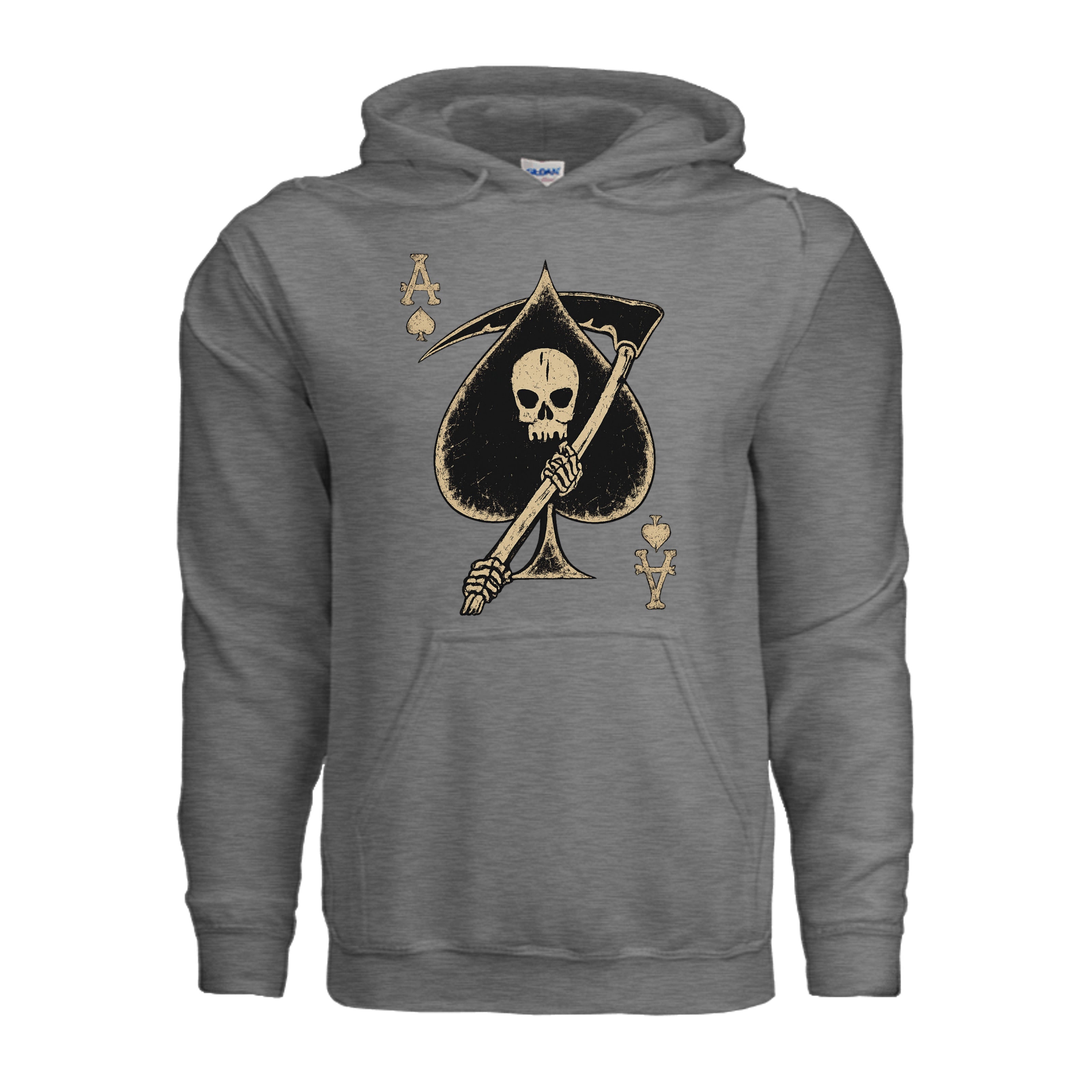 Death Card Ace of Spades Hoodie - GRAPHITE HEATHER (Front) | Ironsight Syndicate