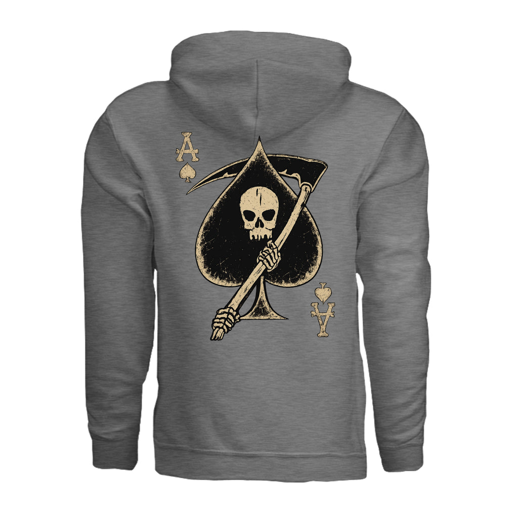 Death Card Ace of Spades Hoodie - GRAPHITE HEATHER (Back) | Ironsight Syndicate