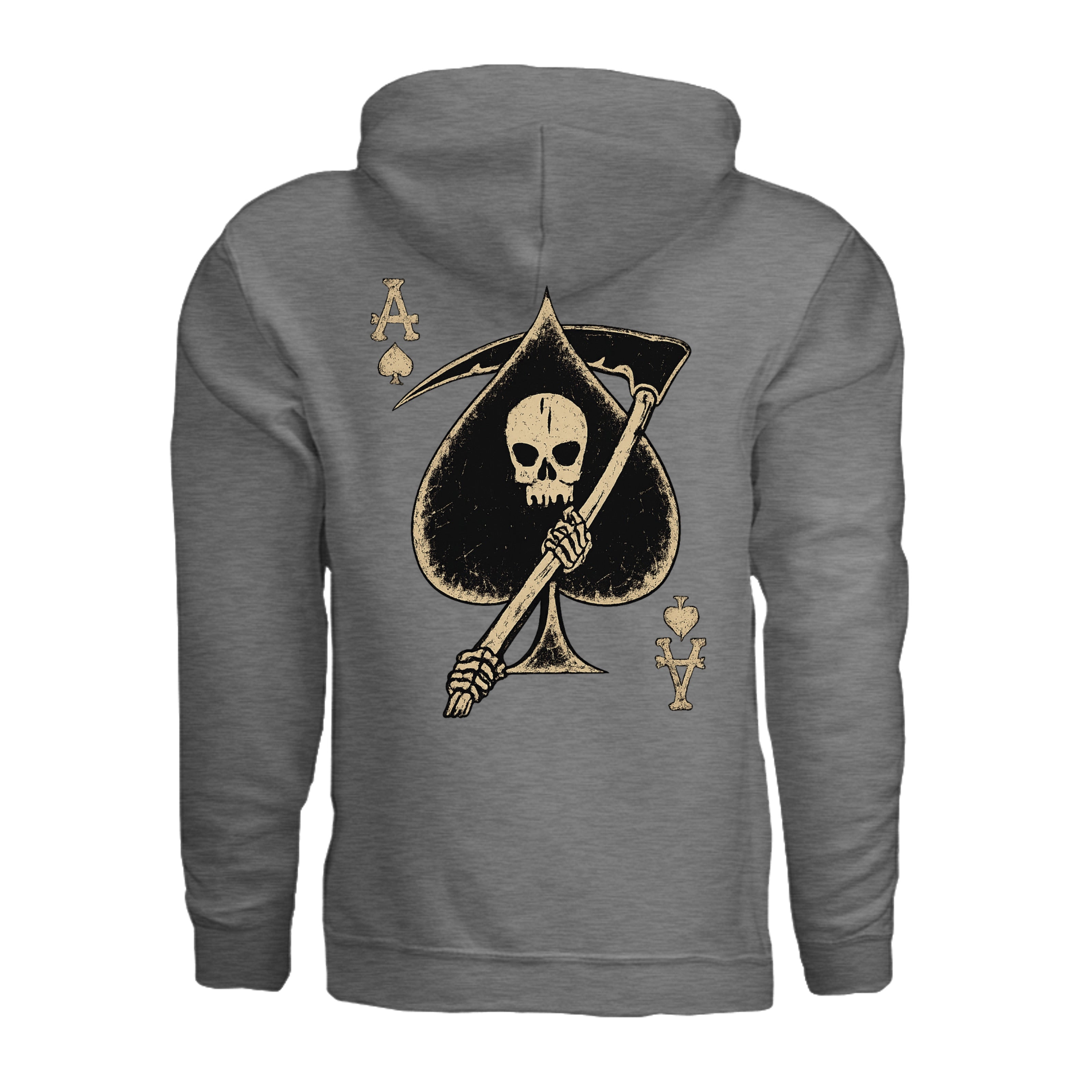 Death Card Ace of Spades Hoodie - GRAPHITE HEATHER (Back) | Ironsight Syndicate