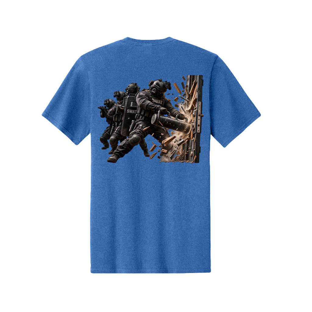 Into the Breach SWAT T-Shirt - Heather Royal (Back) | Ironsight Syndicate