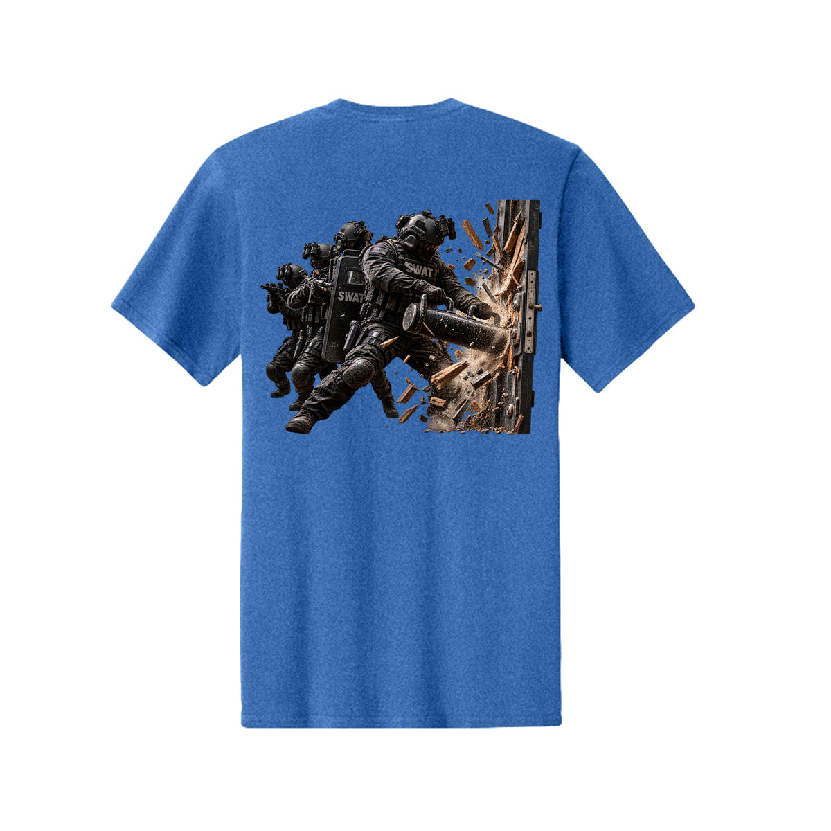 Into the Breach SWAT T-Shirt - Heather Royal (Back) | Ironsight Syndicate