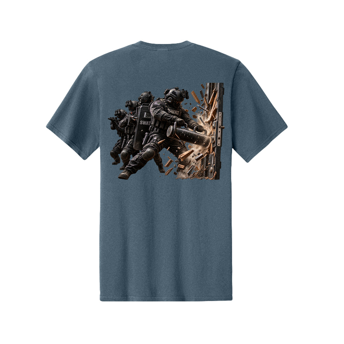 Into the Breach SWAT T-Shirt - Steel Blue (Back) | Ironsight Syndicate