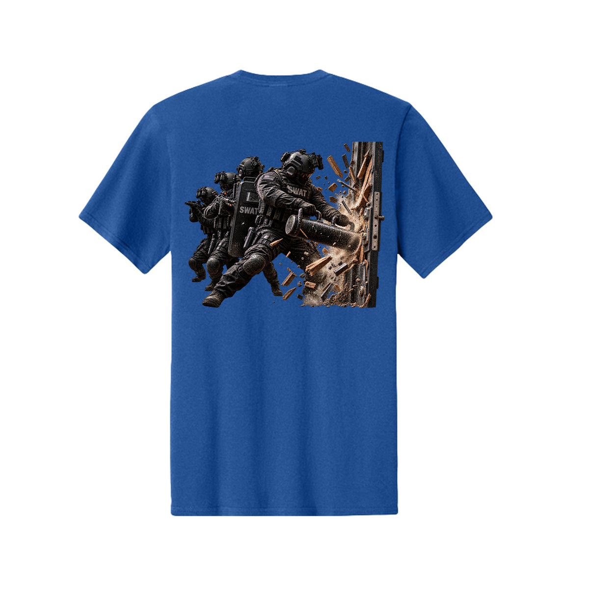 Into the Breach SWAT T-Shirt - True Royal (Back) | Ironsight Syndicate