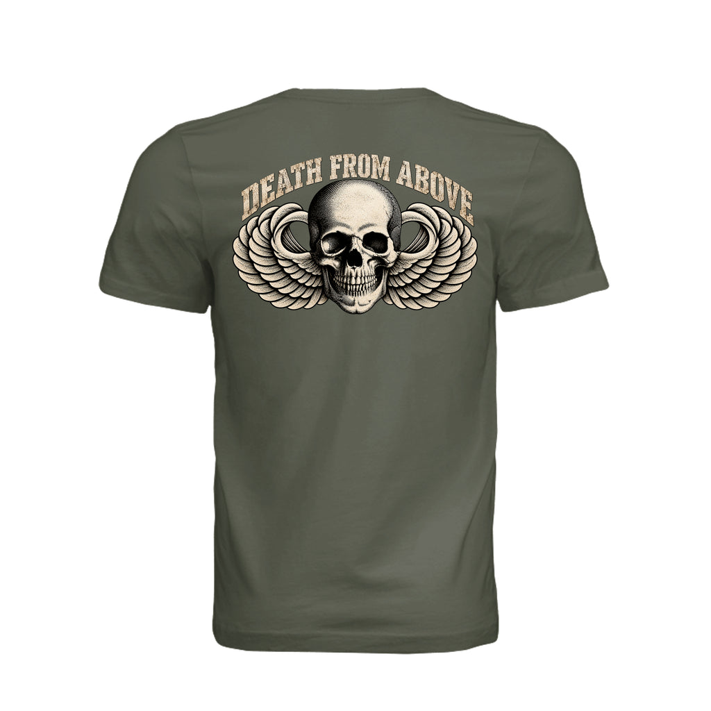 Airborne Death From Above T-Shirt - Dark Olive (Back) | Ironsight Syndicate